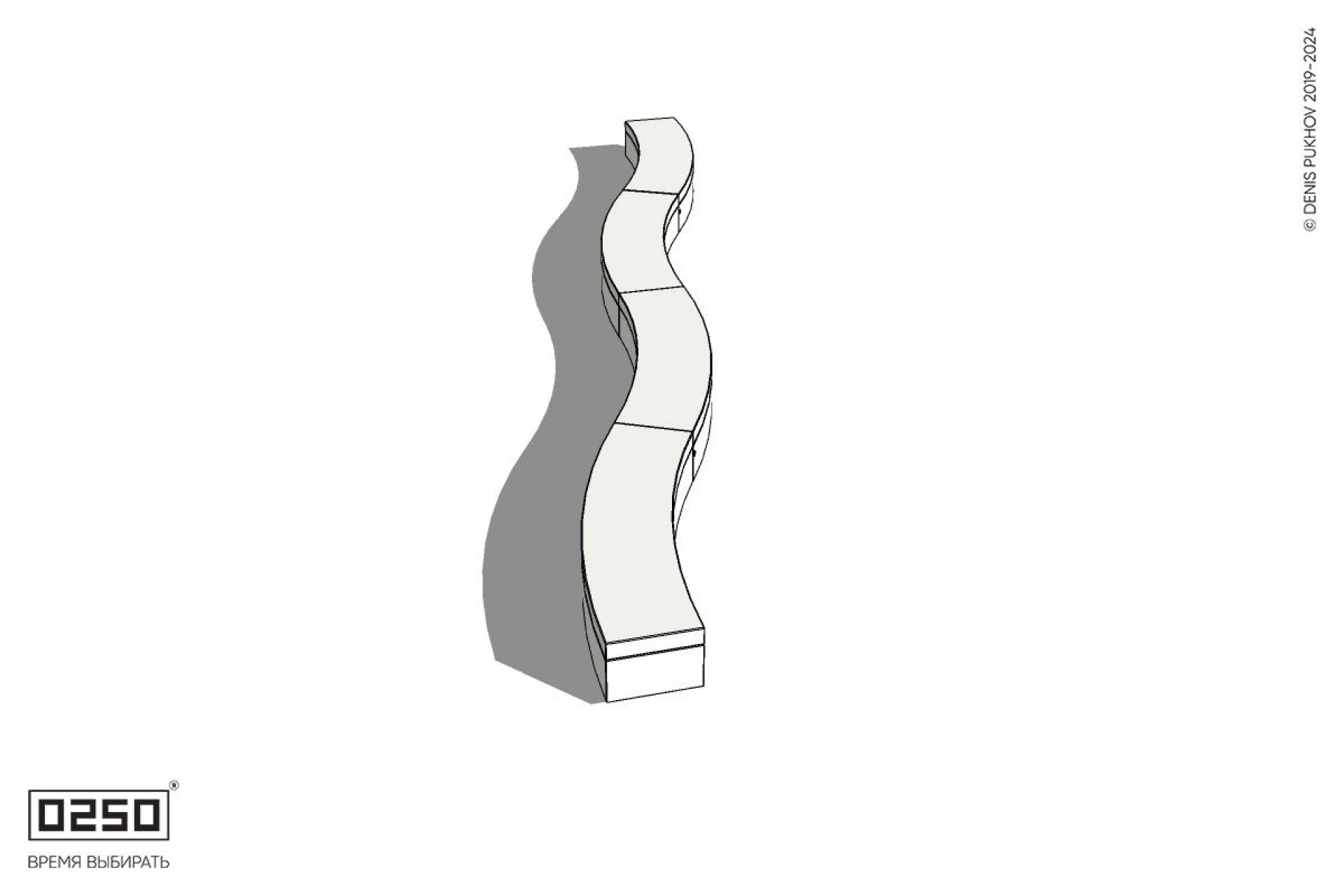 Уличная Бетонная изогнутая скамейка четырехпролетная большого радиуса на блоке производство 0250