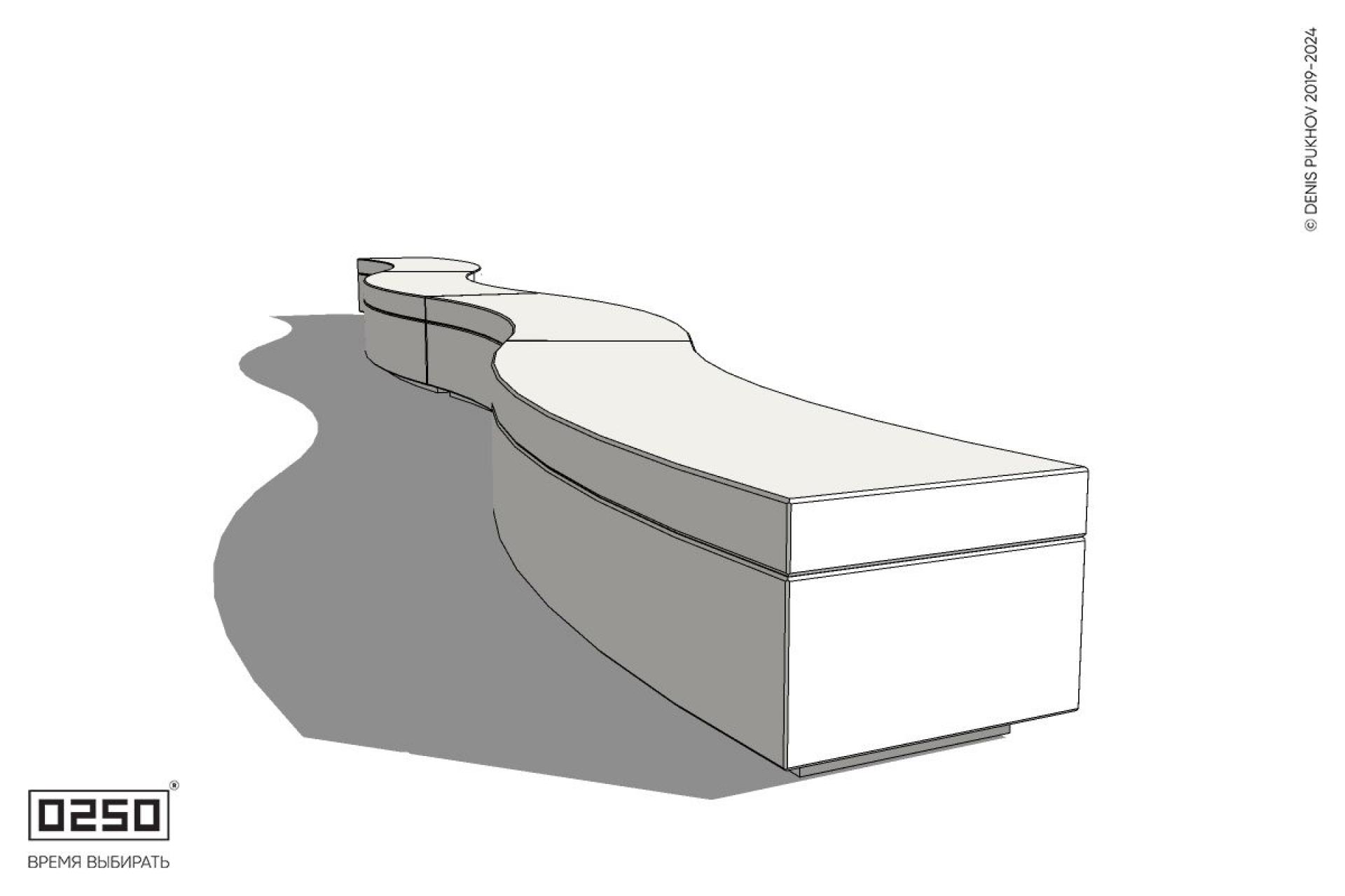 Уличная Бетонная изогнутая скамейка четырехпролетная большого радиуса на блоке производство 0250