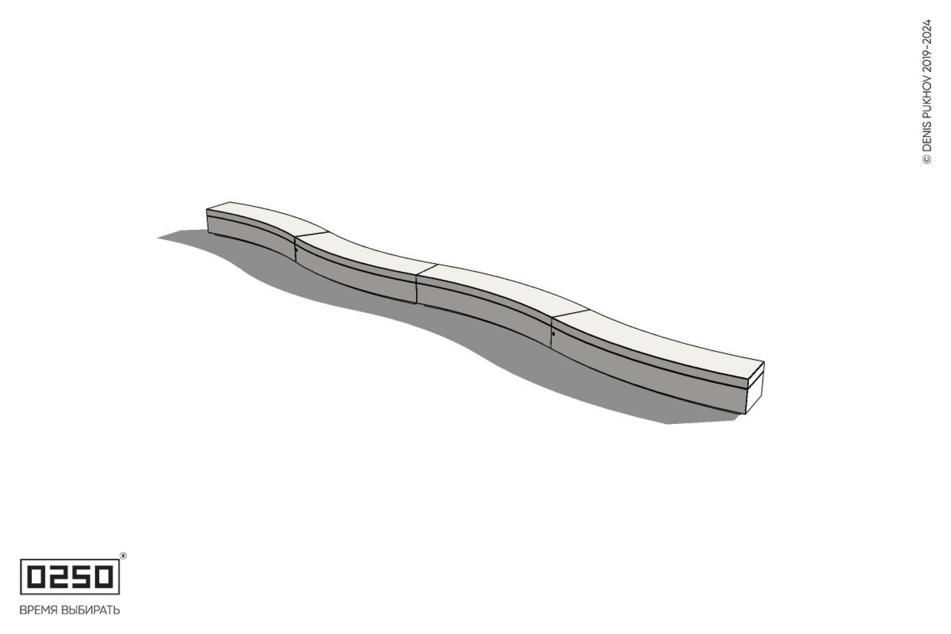 Уличная Бетонная изогнутая скамейка четырехпролетная большого радиуса на блоке производство 0250