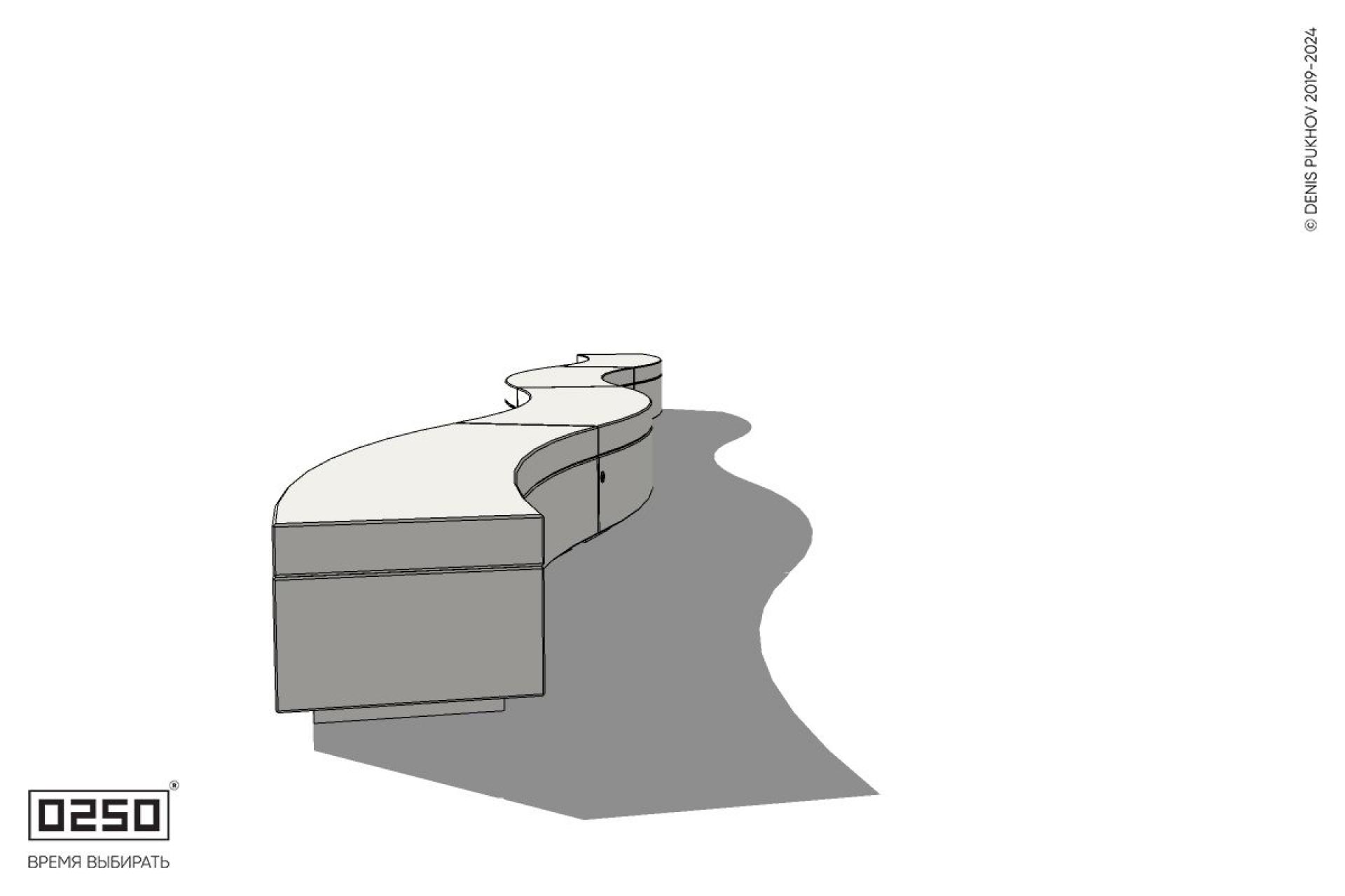 Уличная Бетонная изогнутая скамейка четырехпролетная большого радиуса на блоке производство 0250