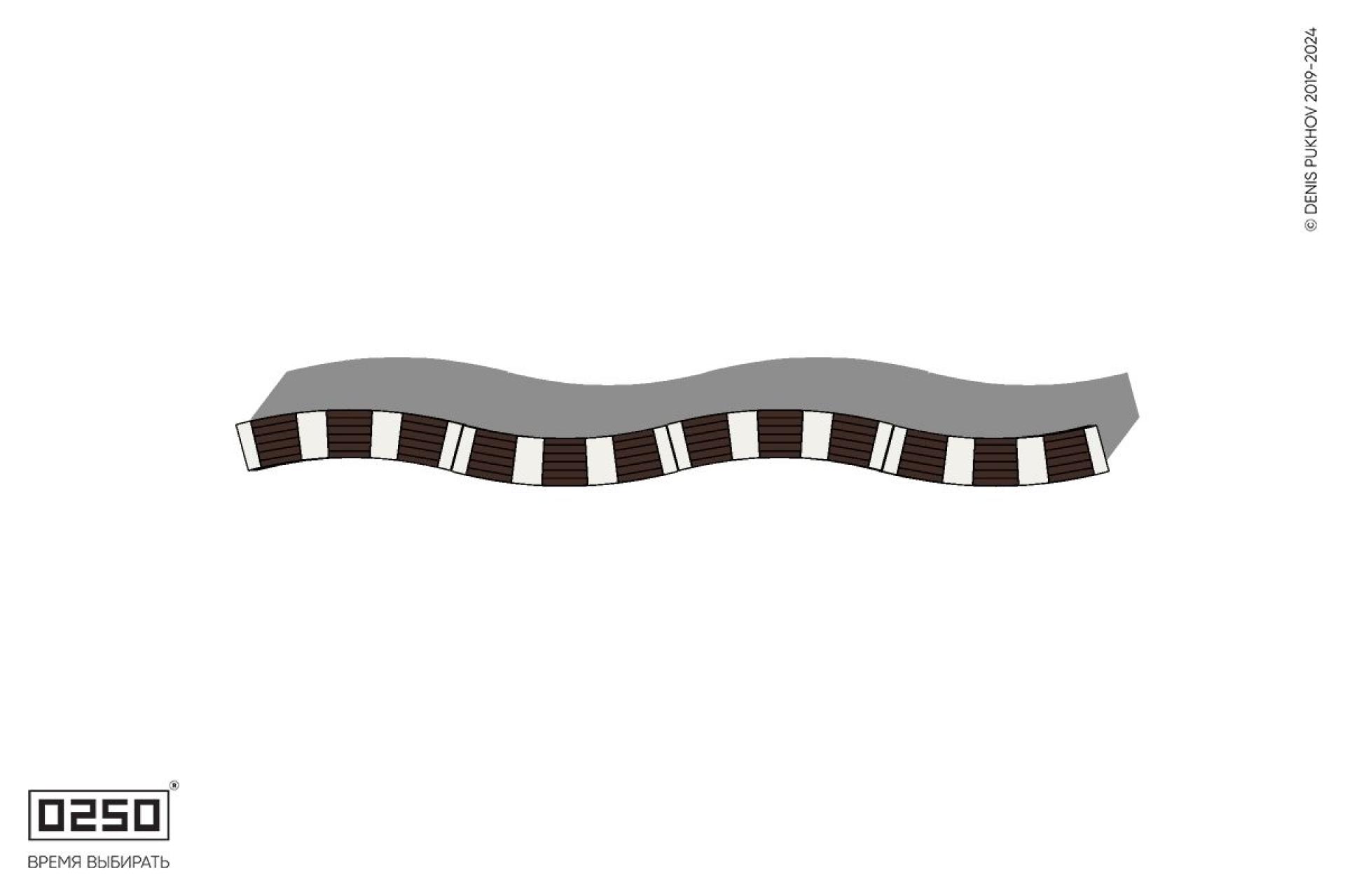 Уличная Скамейка изогнутая четырехпролетная большого радиуса на блоке производство 0250, module