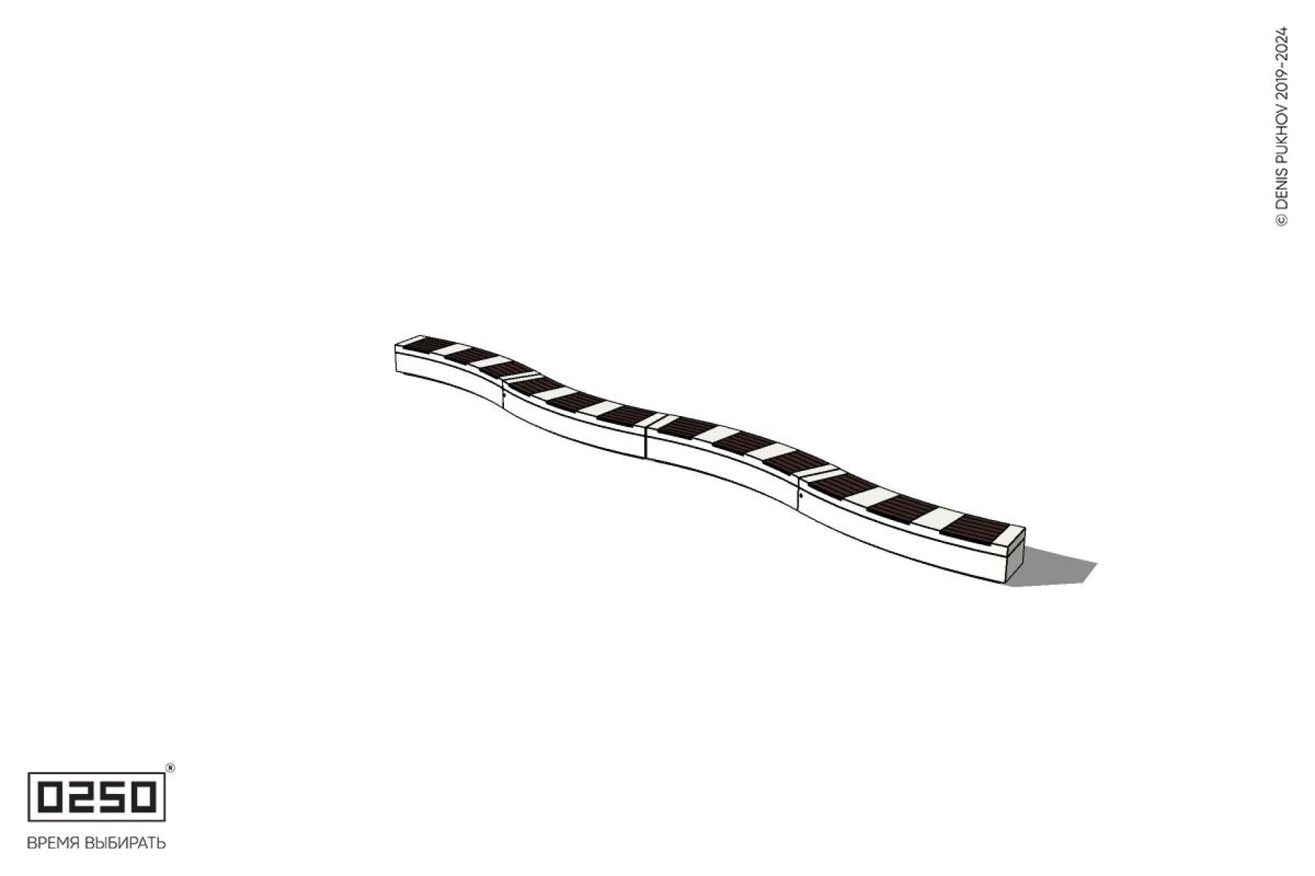 Уличная Скамейка изогнутая четырехпролетная большого радиуса на блоке производство 0250