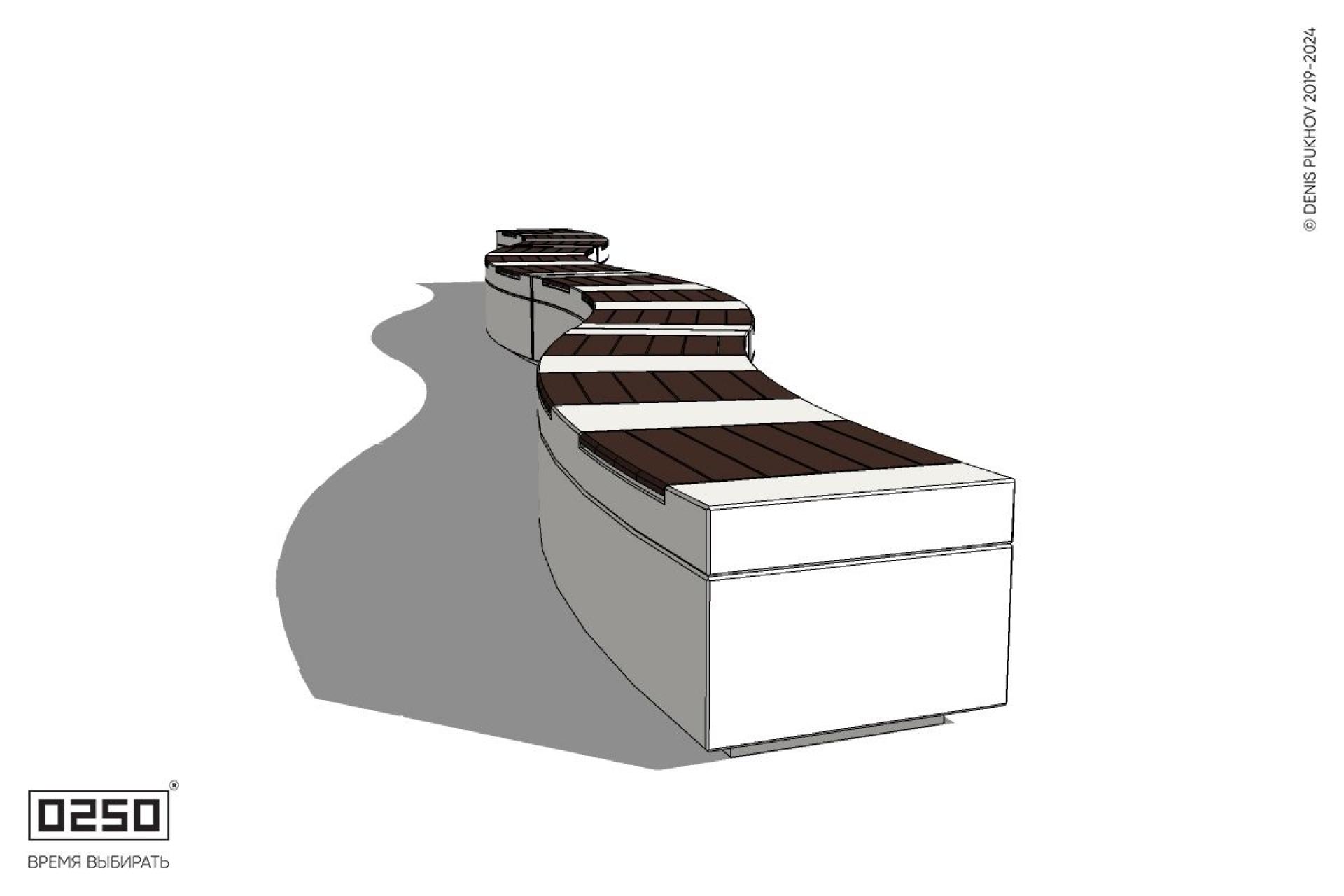 Уличная Скамейка изогнутая четырехпролетная большого радиуса на блоке производство 0250