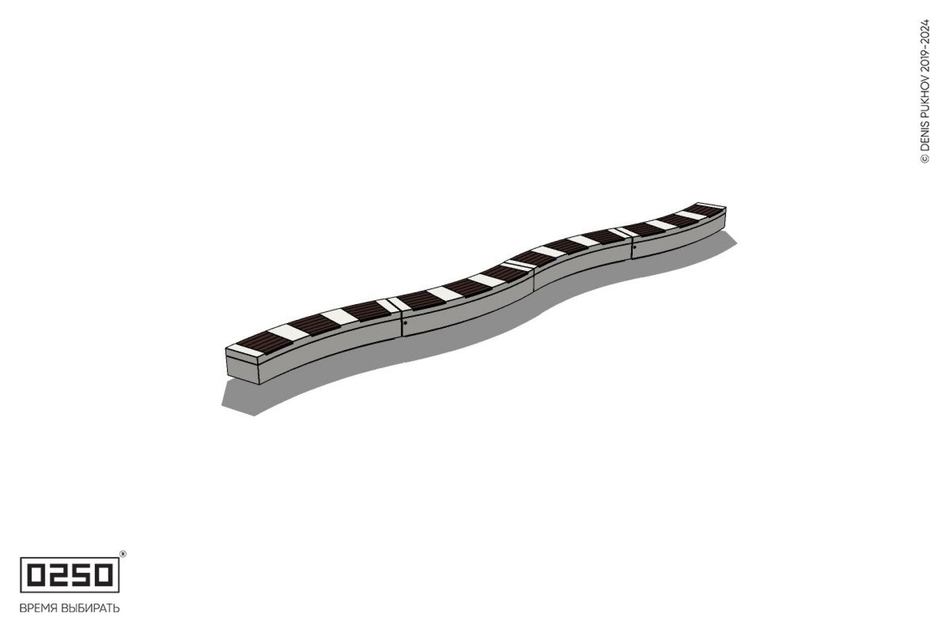 Уличная Скамейка изогнутая четырехпролетная большого радиуса на блоке производство 0250