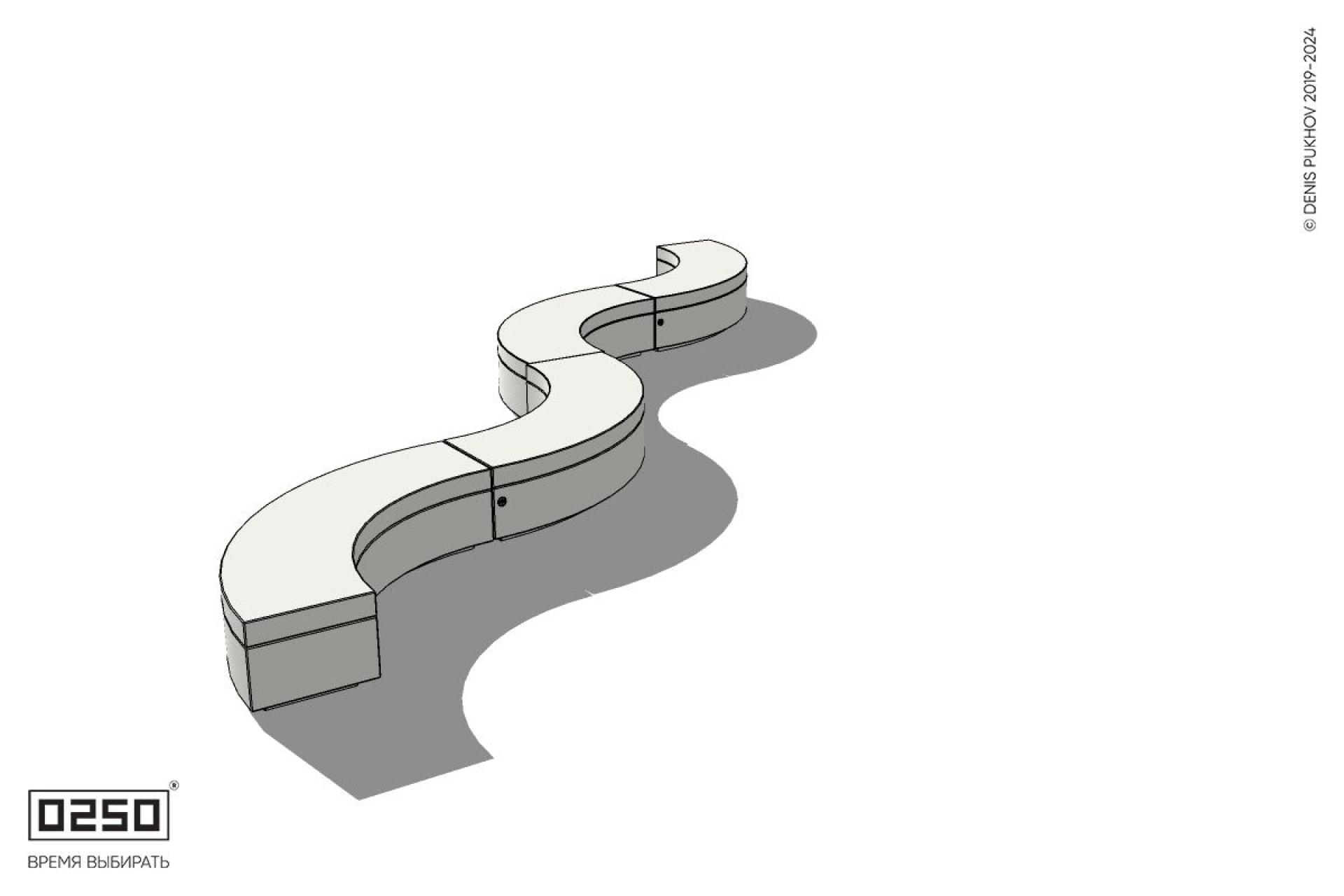 Уличная Бетонная изогнутая скамейка на блоке четырехпролетная малого радиуса производство 0250