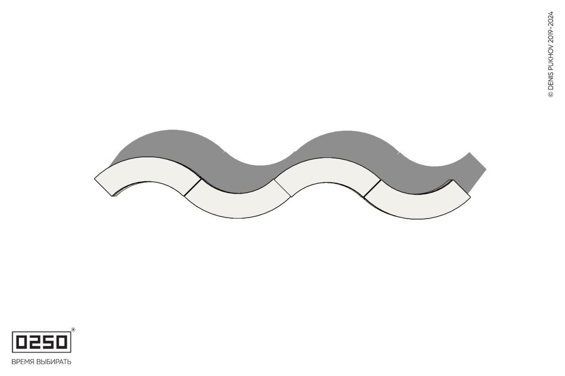 Уличная Бетонная изогнутая скамейка на блоке четырехпролетная малого радиуса производство 0250