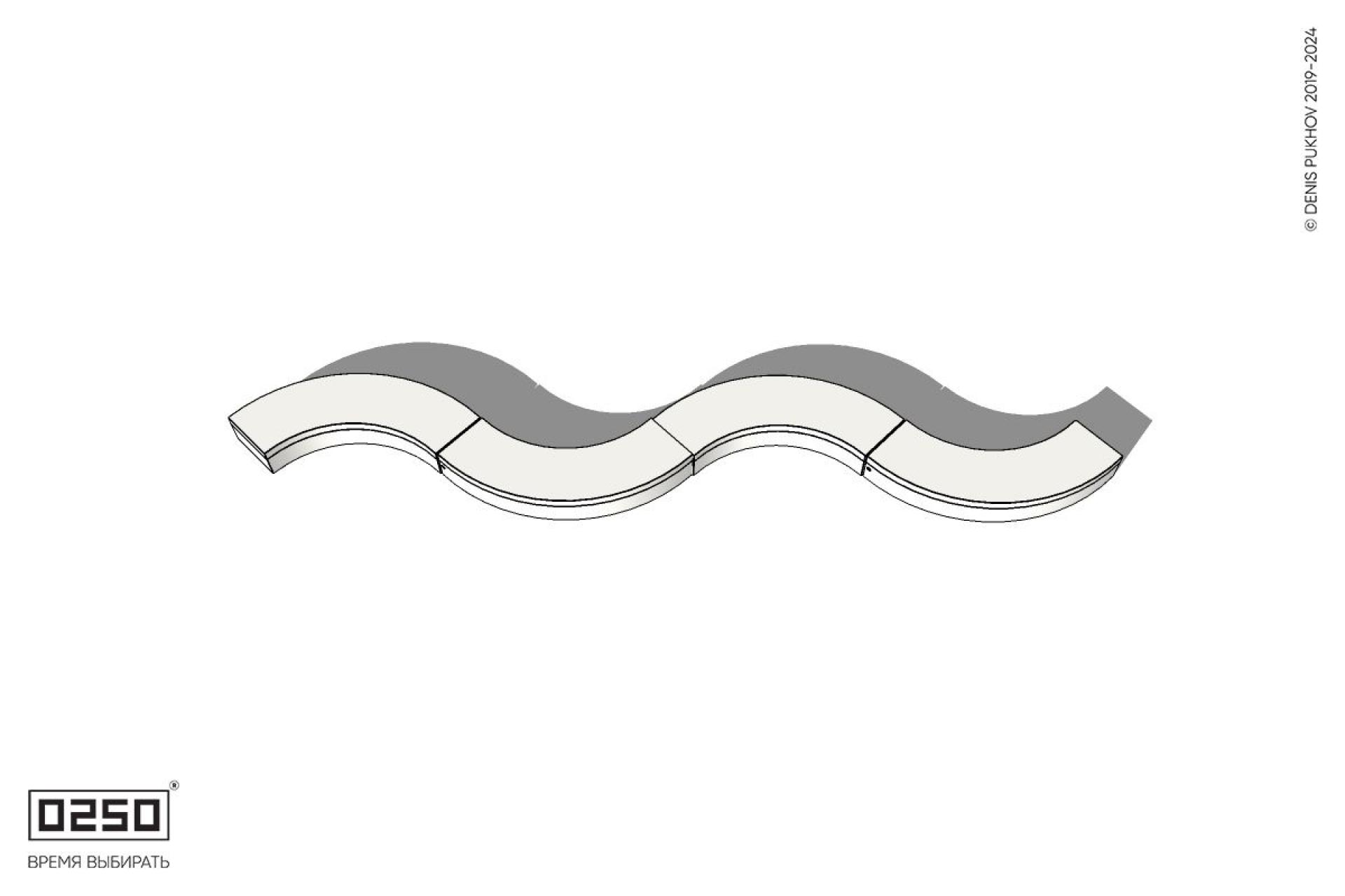 Уличная Бетонная изогнутая скамейка на блоке четырехпролетная малого радиуса производство 0250