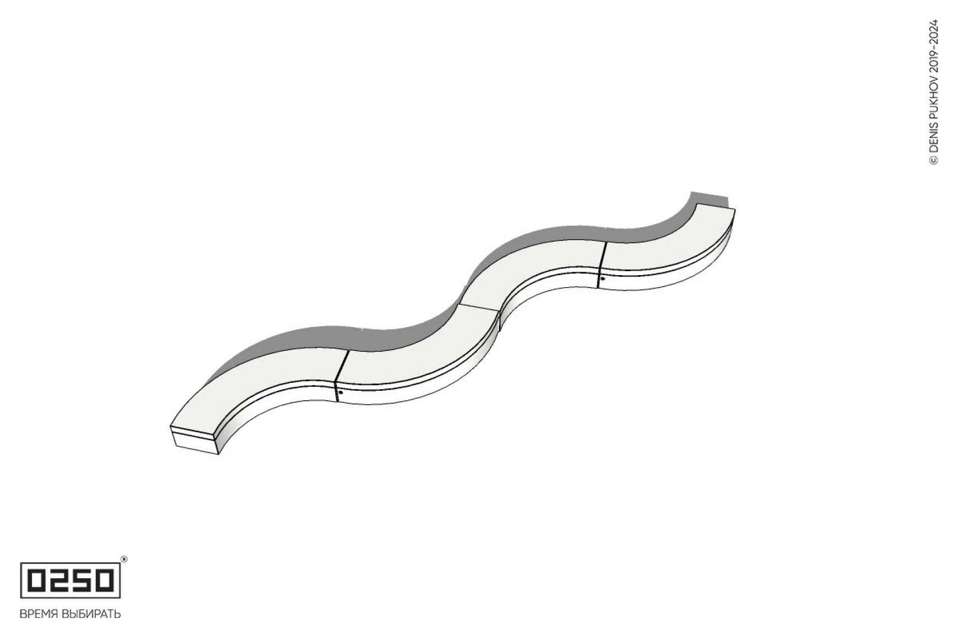 Уличная Бетонная изогнутая скамейка на блоке четырехпролетная малого радиуса производство 0250