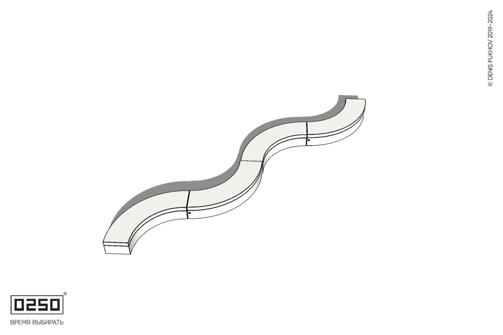 Уличная Бетонная изогнутая скамейка на блоке четырехпролетная малого радиуса производство 0250