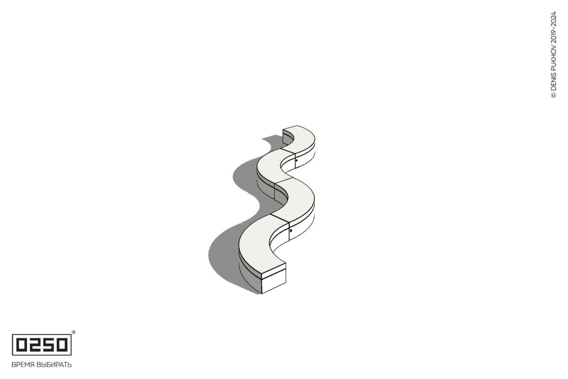 Уличная Бетонная изогнутая скамейка на блоке четырехпролетная малого радиуса производство 0250