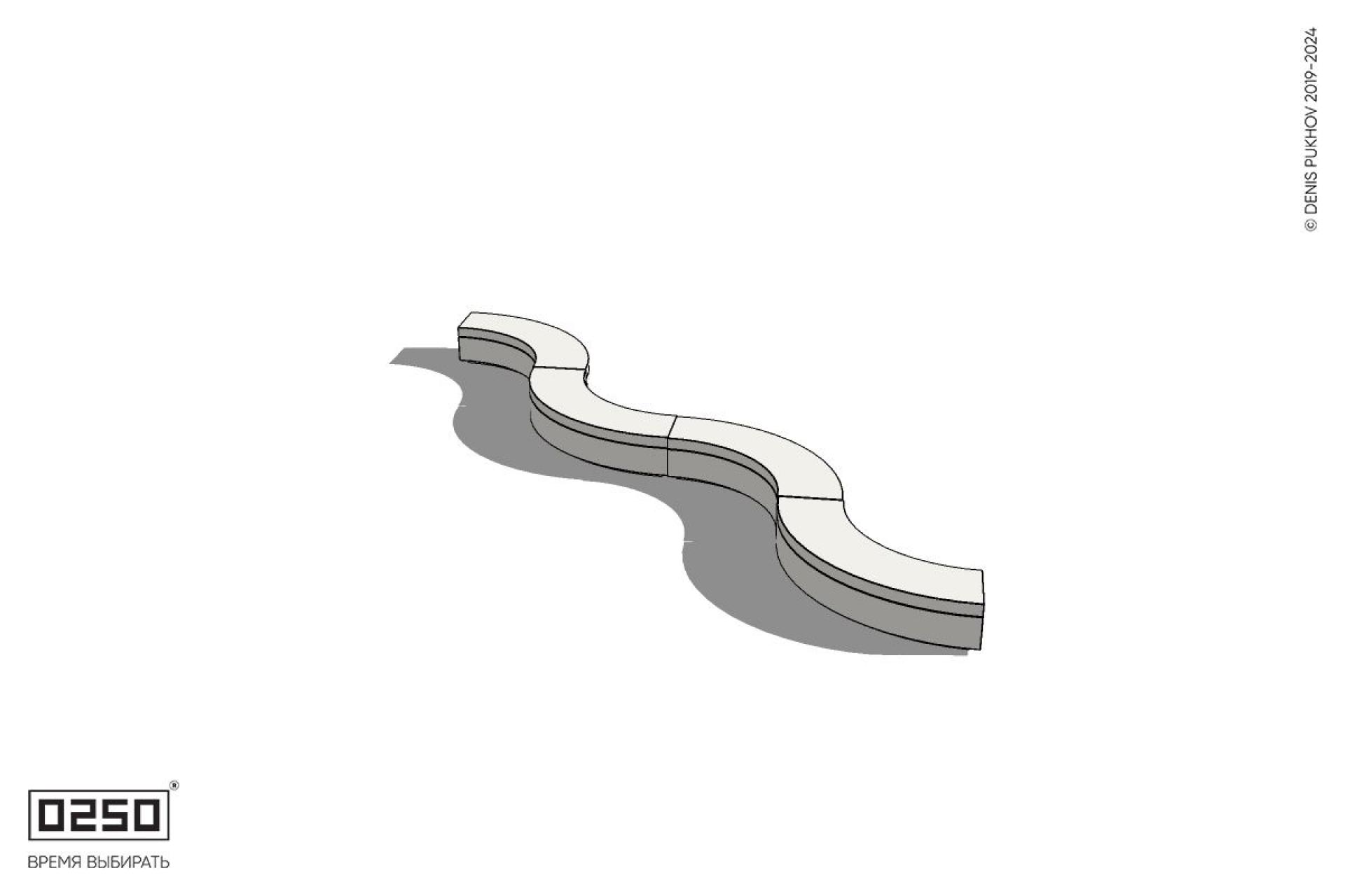 Уличная Бетонная изогнутая скамейка на блоке четырехпролетная малого радиуса производство 0250