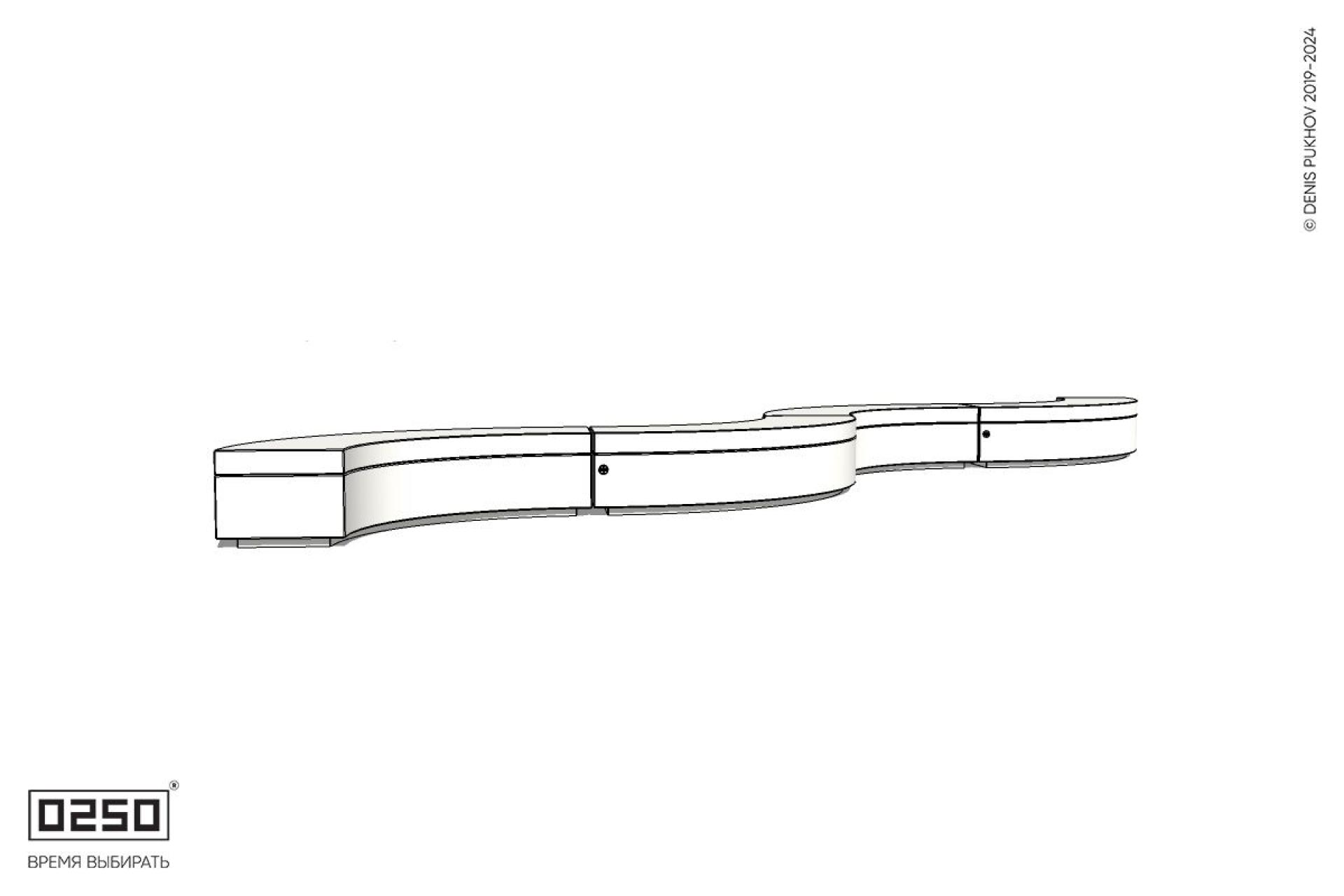 Уличная Бетонная изогнутая скамейка на блоке четырехпролетная малого радиуса производство 0250