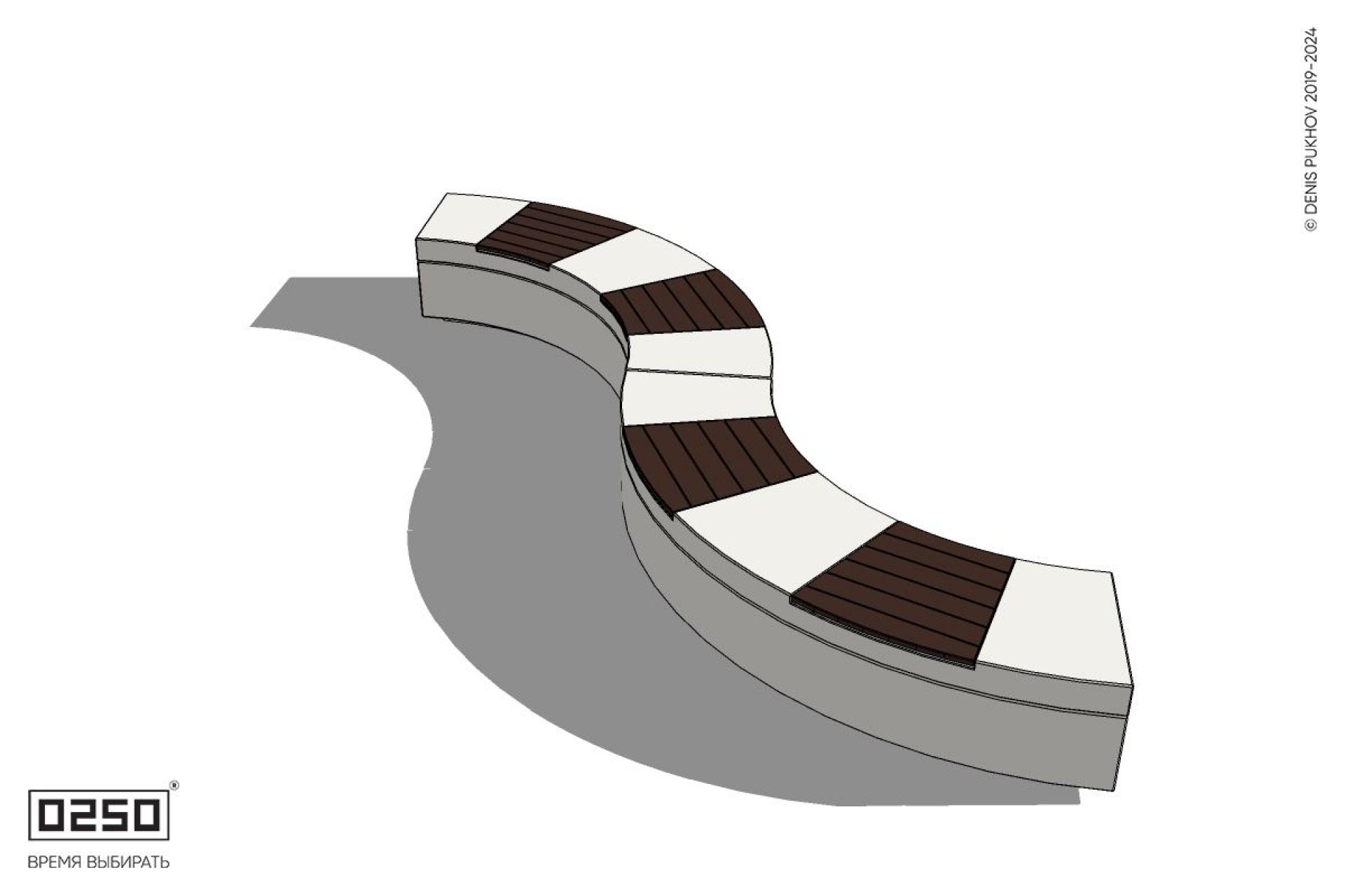 Скамейка изогнутая двухпролетная малого радиуса на блоке Уличная Скамейка изогнутая двухпролетная малого радиуса на блоке производство 0250, module