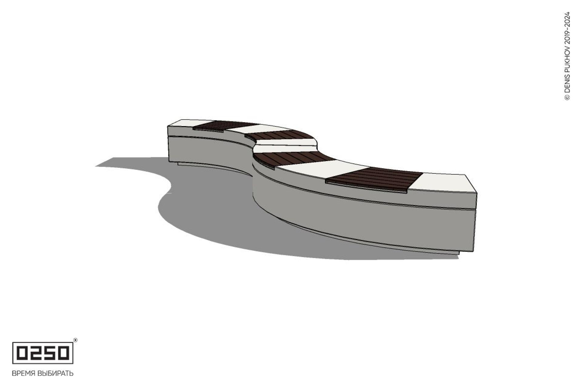 Уличная Скамейка изогнутая двухпролетная малого радиуса на блоке производство 0250 Уличная Скамейка изогнутая двухпролетная малого радиуса на блоке производство 0250