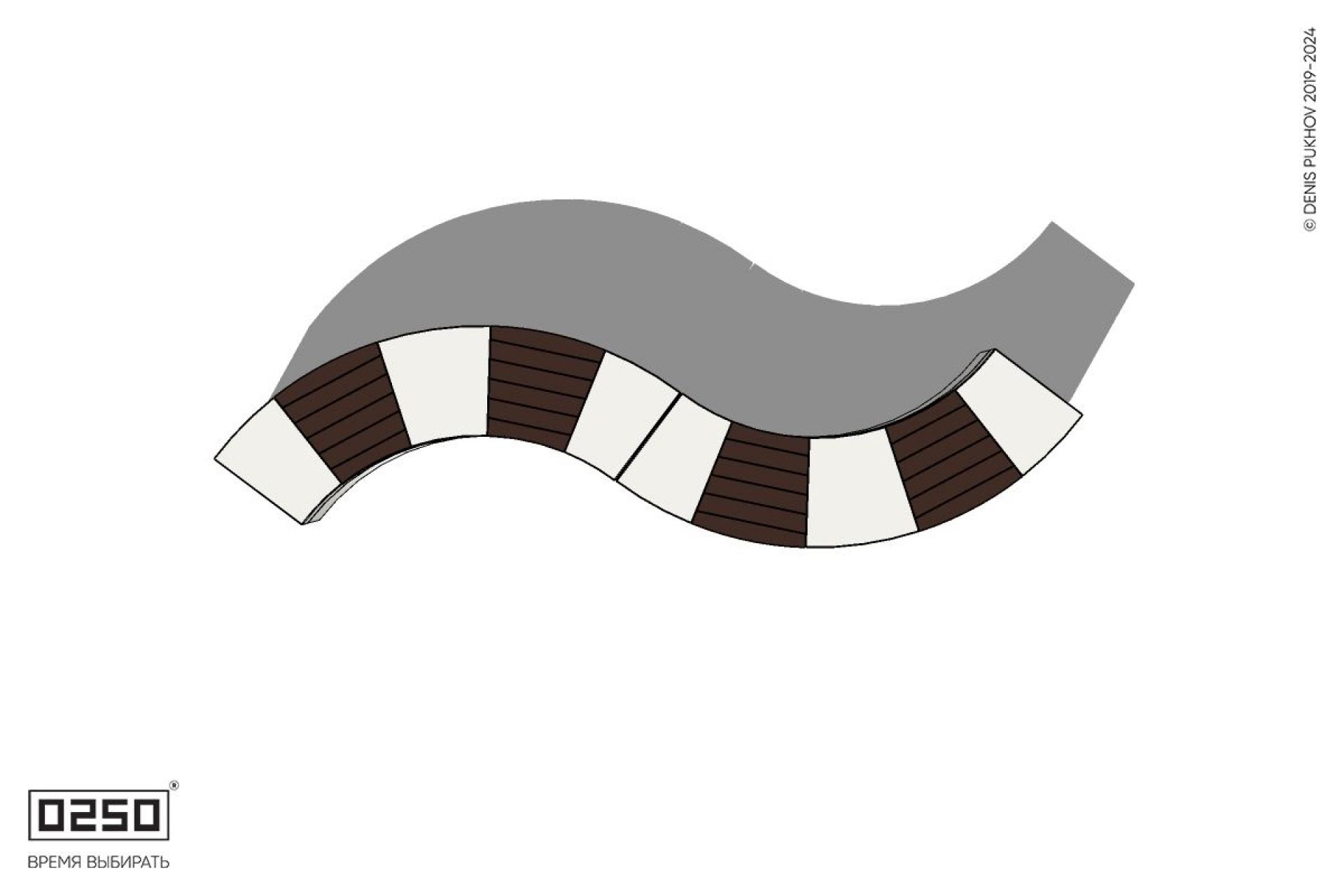 Уличная Скамейка изогнутая двухпролетная малого радиуса на блоке производство 0250 Уличная Скамейка изогнутая двухпролетная малого радиуса на блоке производство 0250