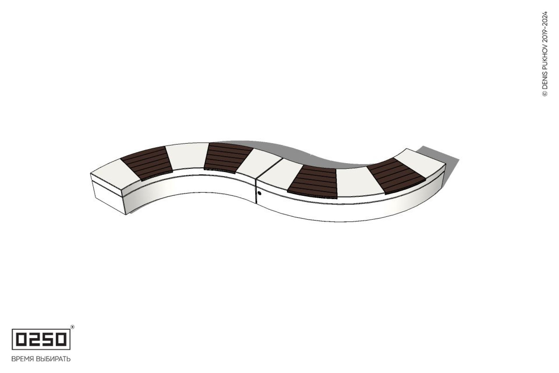 Уличная Скамейка изогнутая двухпролетная малого радиуса на блоке производство 0250 Уличная Скамейка изогнутая двухпролетная малого радиуса на блоке производство 0250