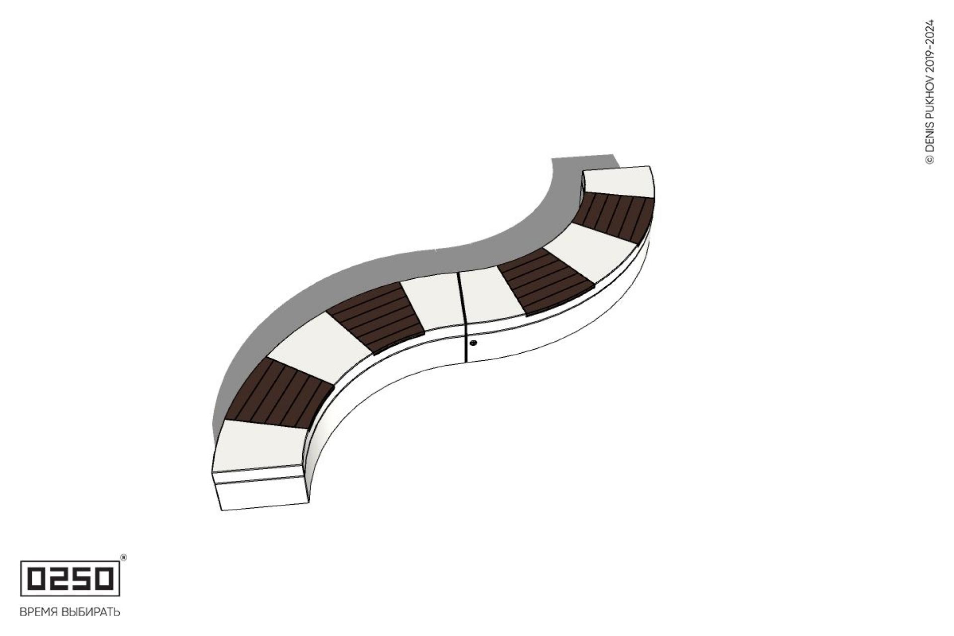 Уличная Скамейка изогнутая двухпролетная малого радиуса на блоке производство 0250 Уличная Скамейка изогнутая двухпролетная малого радиуса на блоке производство 0250