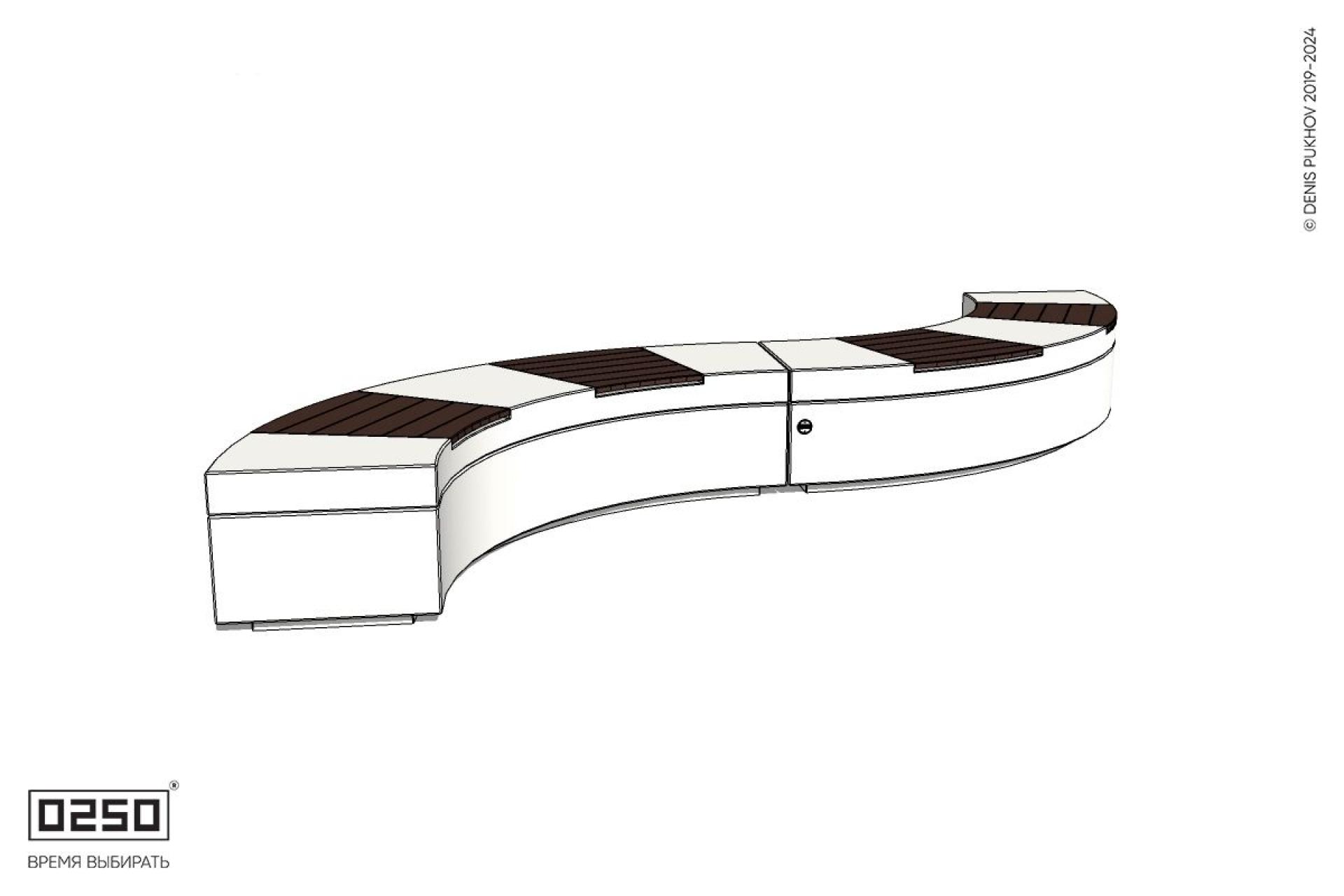 Уличная Скамейка изогнутая двухпролетная малого радиуса на блоке производство 0250 Уличная Скамейка изогнутая двухпролетная малого радиуса на блоке производство 0250