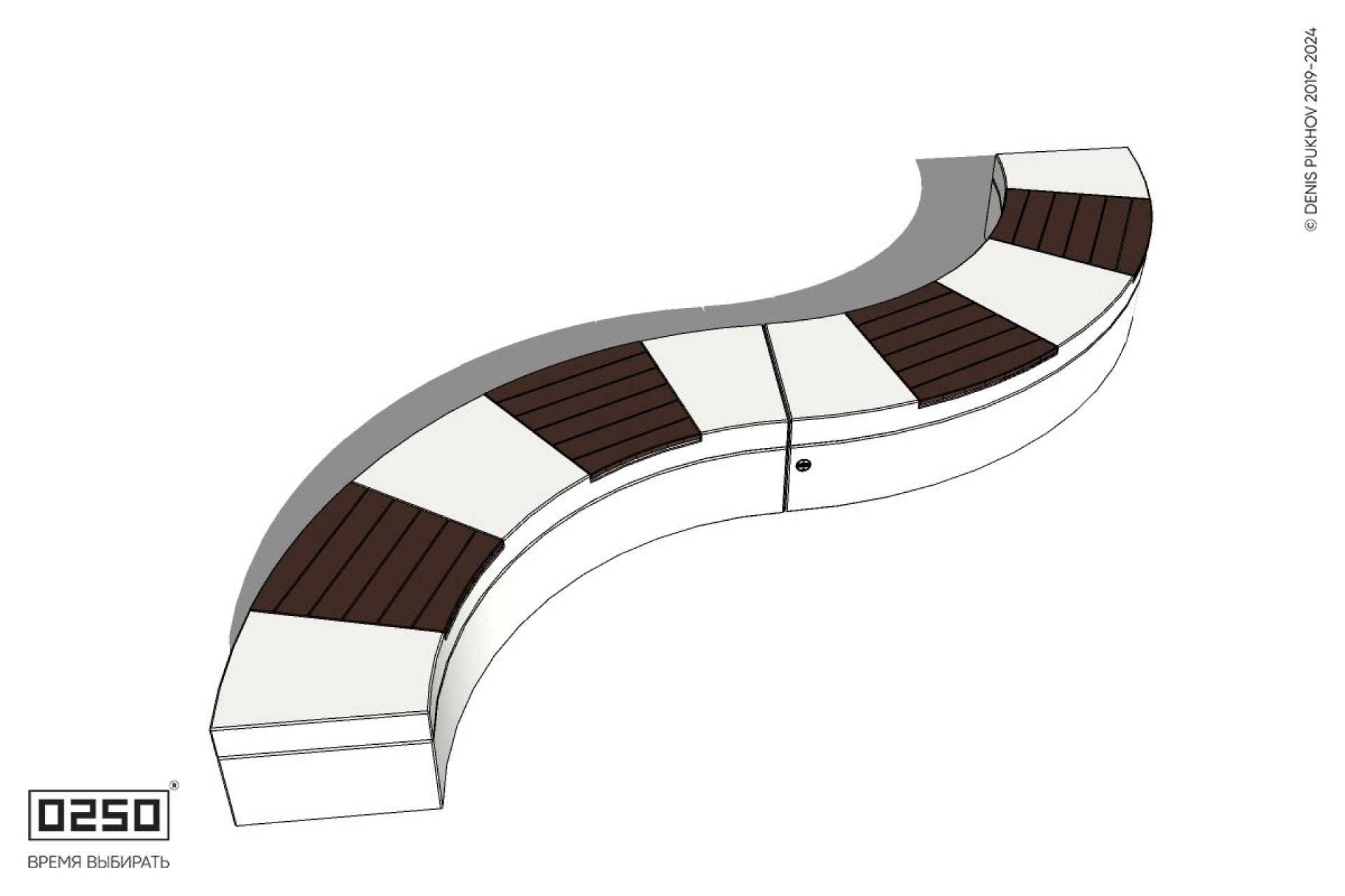 Уличная Скамейка изогнутая двухпролетная малого радиуса на блоке производство 0250 Уличная Скамейка изогнутая двухпролетная малого радиуса на блоке производство 0250