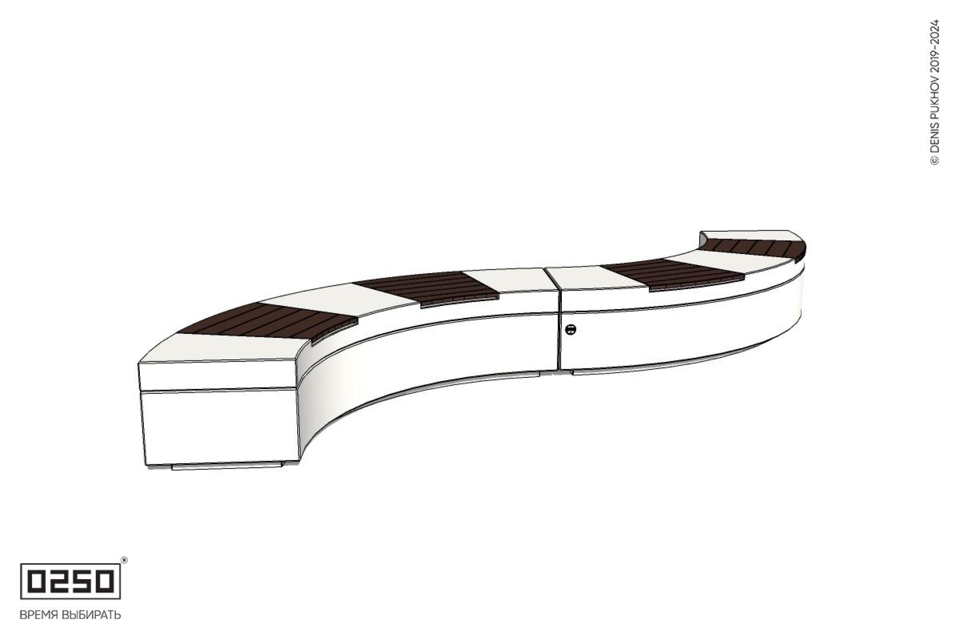 Уличная Скамейка изогнутая двухпролетная малого радиуса на блоке производство 0250 Уличная Скамейка изогнутая двухпролетная малого радиуса на блоке производство 0250