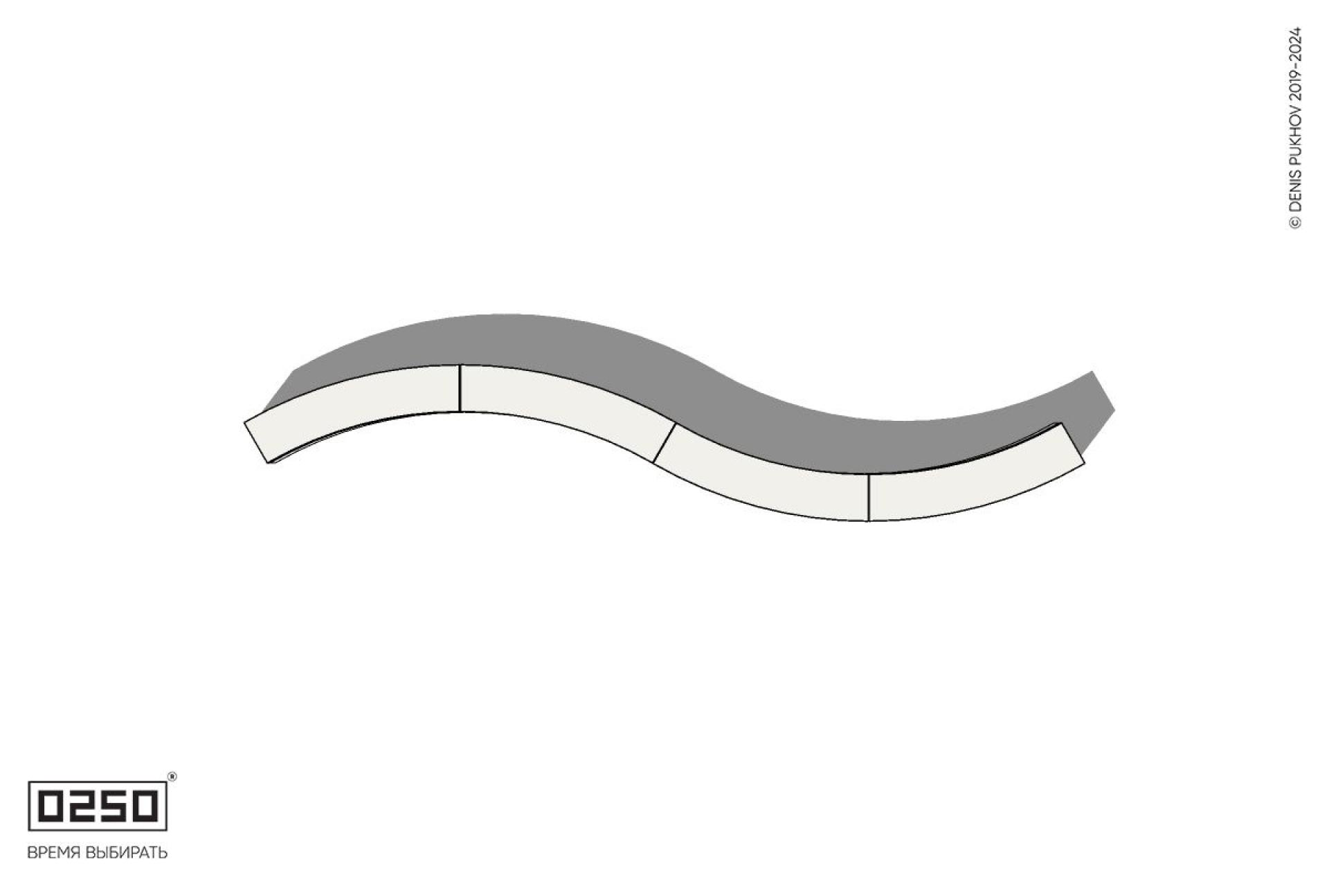 Уличная Бетонная изогнутая скамейка четырехпролетная большого радиуса двойная на блоке производство 0250, module