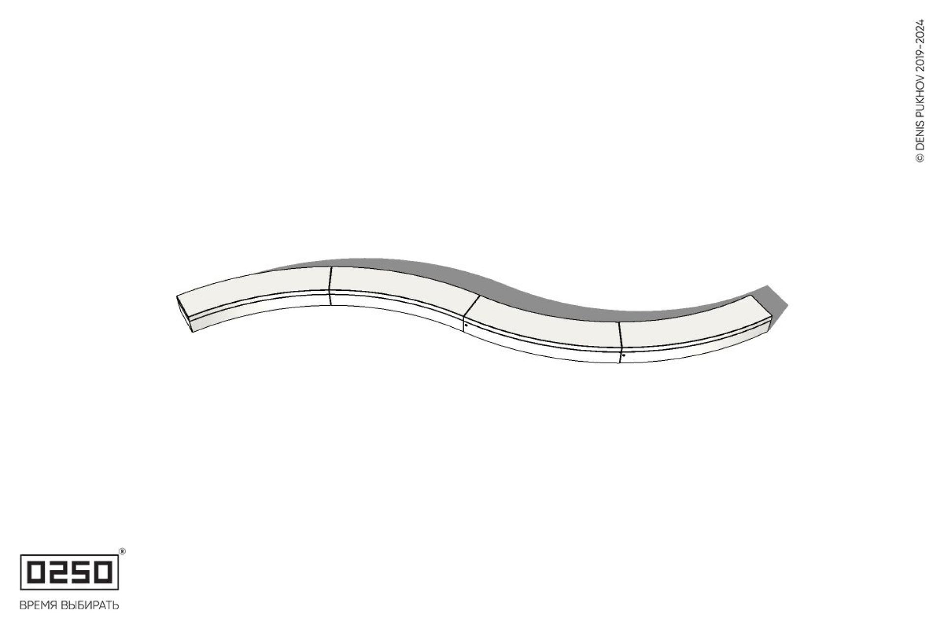 Уличная Бетонная изогнутая скамейка четырехпролетная большого радиуса двойная на блоке производство 0250