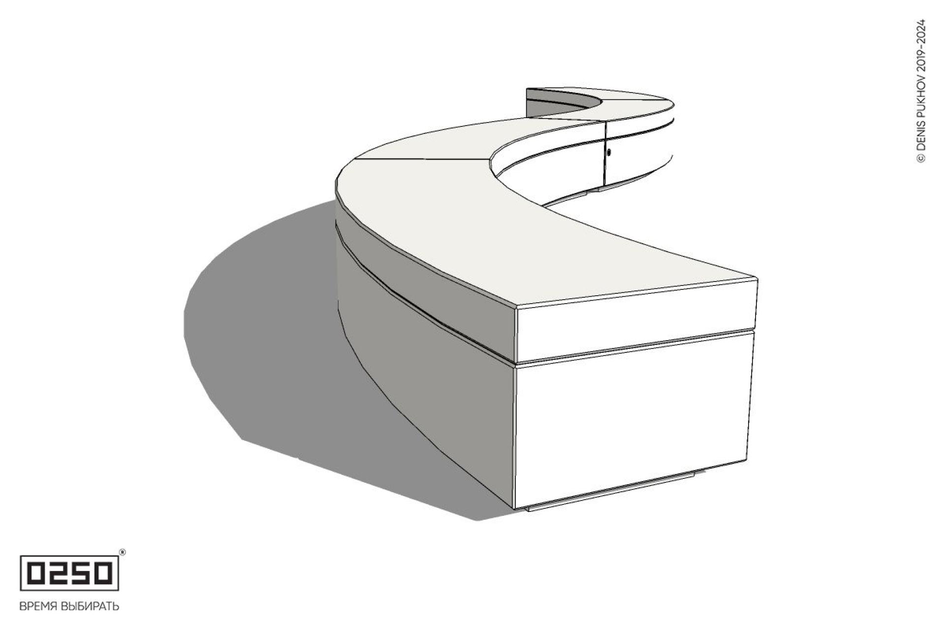 Уличная Бетонная изогнутая скамейка четырехпролетная большого радиуса двойная на блоке производство 0250