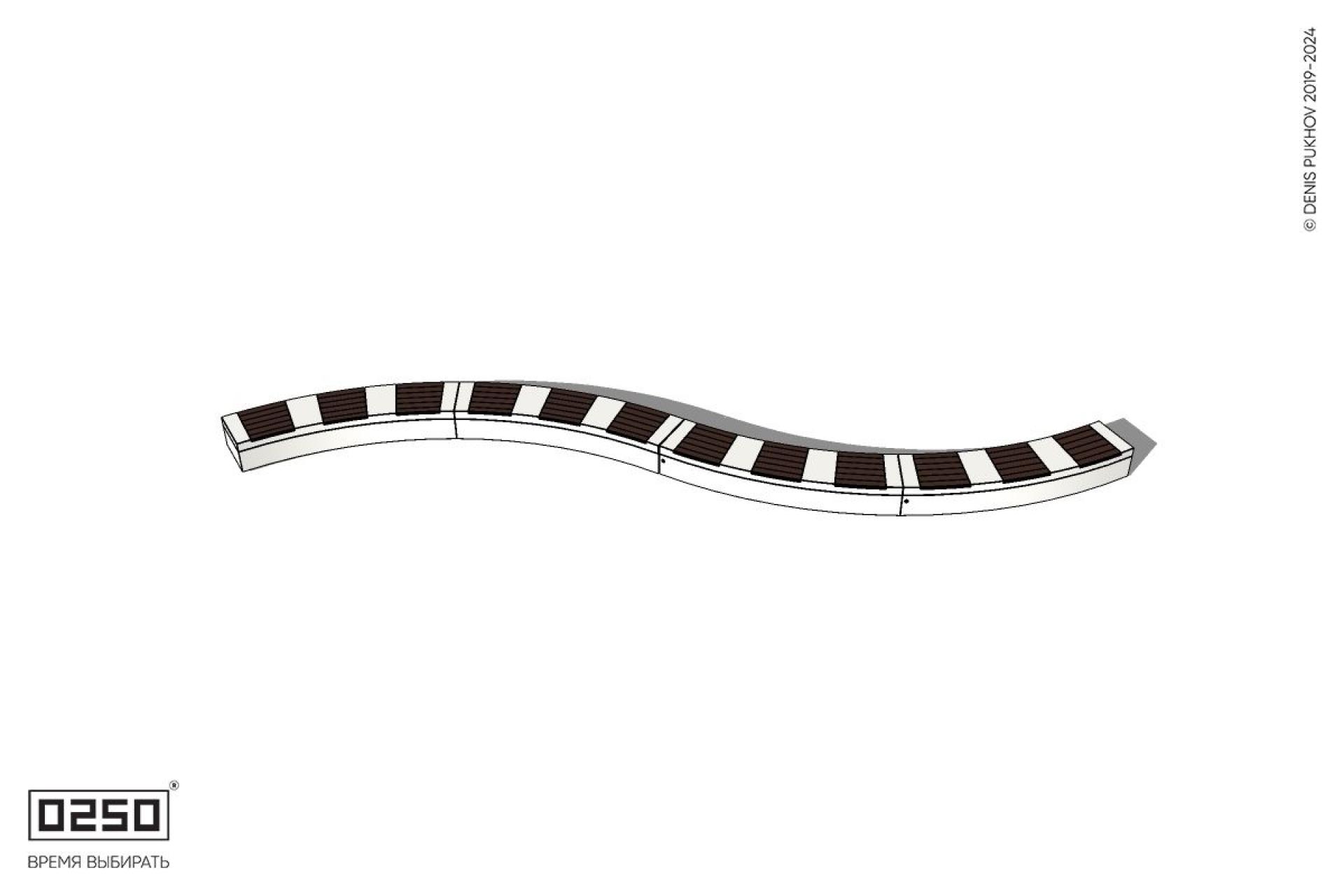 Уличная Изогнутая скамейка на блоке четырехпролетная двойная большого радиуса с урной Урбан 2 производство 0250 Уличная Изогнутая скамейка на блоке четырехпролетная двойная большого радиуса с урной Урбан 2 производство 0250