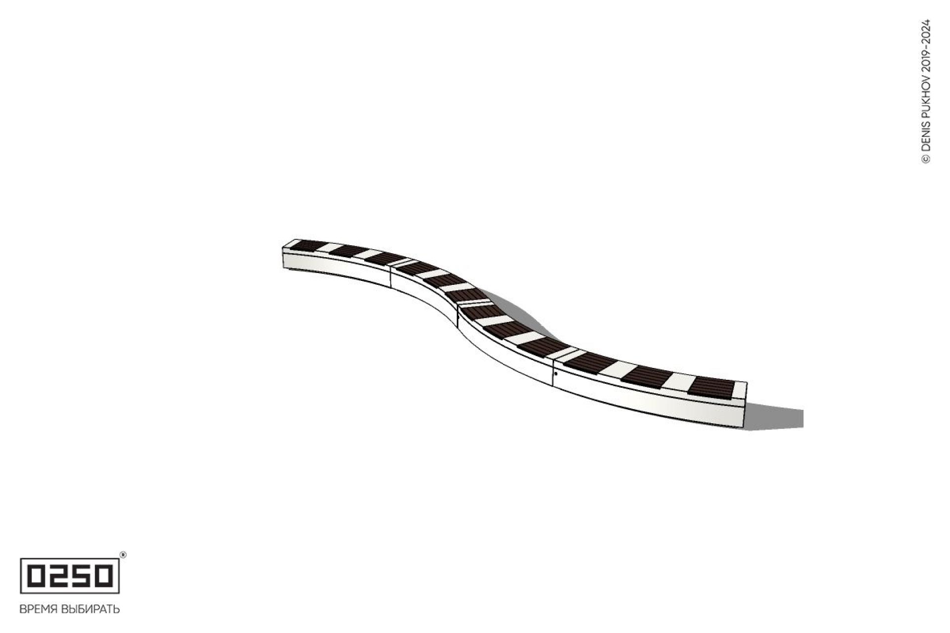 Уличная Изогнутая скамейка на блоке четырехпролетная двойная большого радиуса с урной Урбан 2 производство 0250 Уличная Изогнутая скамейка на блоке четырехпролетная двойная большого радиуса с урной Урбан 2 производство 0250