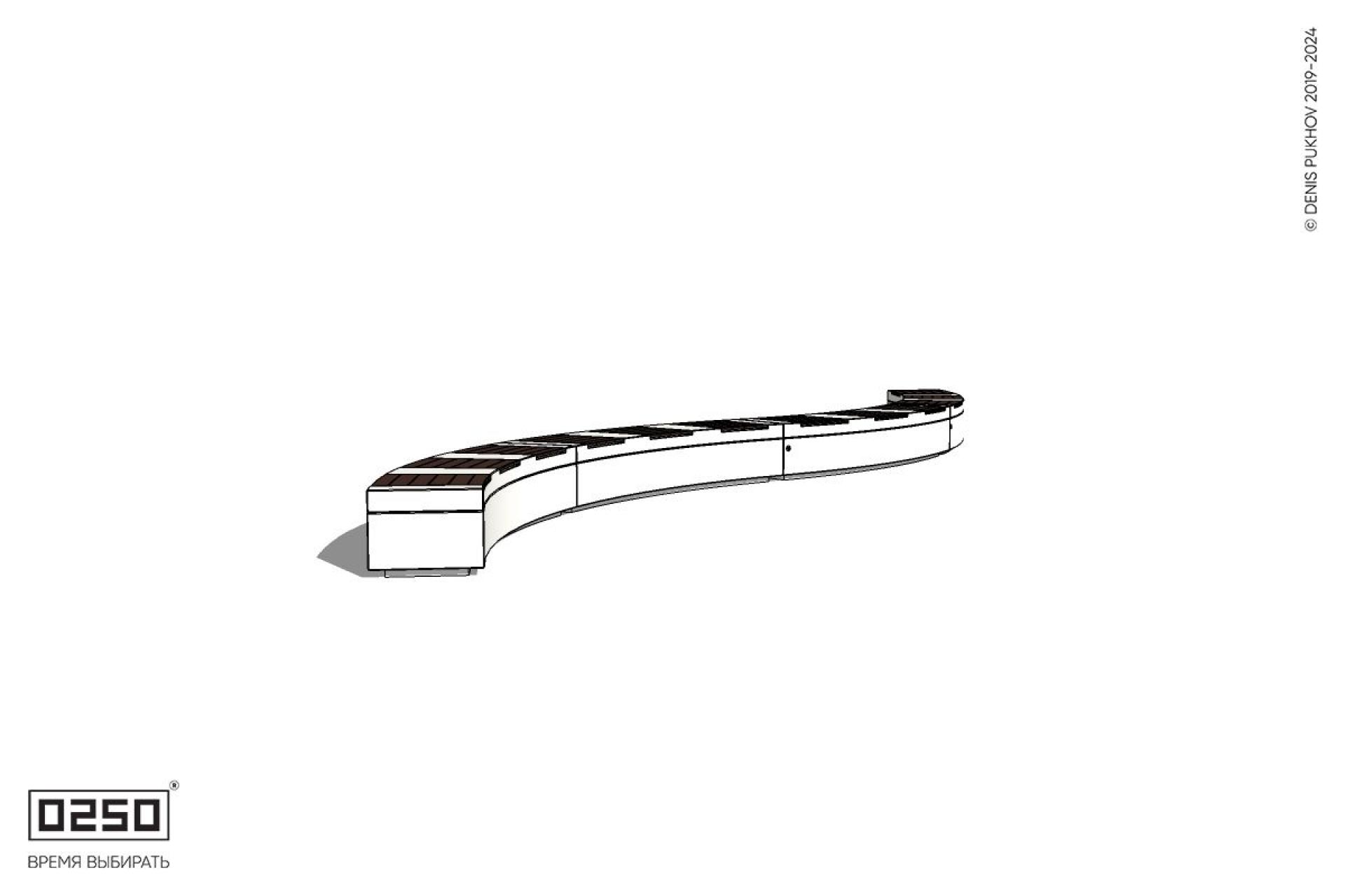 Уличная Изогнутая скамейка на блоке четырехпролетная двойная большого радиуса с урной Урбан 2 производство 0250 Уличная Изогнутая скамейка на блоке четырехпролетная двойная большого радиуса с урной Урбан 2 производство 0250