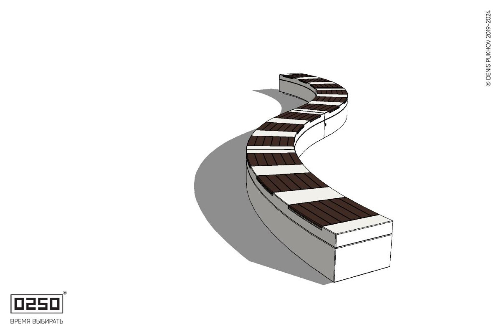 Уличная Изогнутая скамейка на блоке четырехпролетная двойная большого радиуса с урной Урбан 2 производство 0250 Уличная Изогнутая скамейка на блоке четырехпролетная двойная большого радиуса с урной Урбан 2 производство 0250