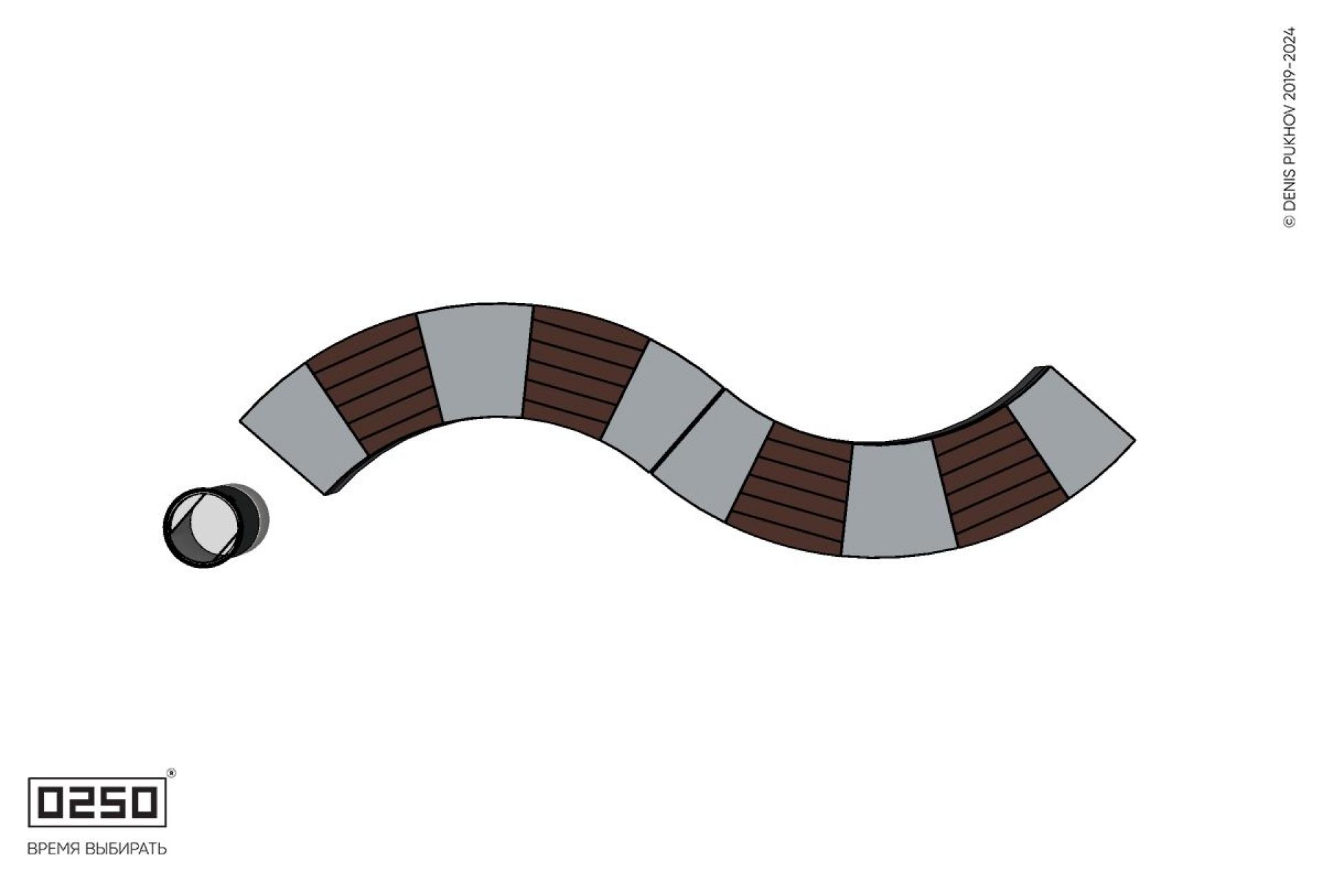 Уличная Изогнутая скамейка на блоке двухпролетная малого радиуса с урной Урбан 2 производство 0250