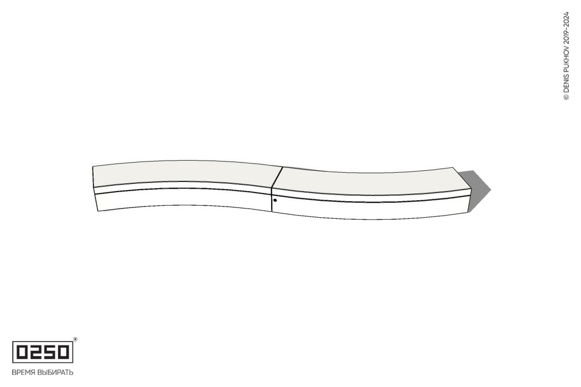 Уличная Бетонная изогнутая скамейка двухпролетная большого радиуса на блоке производство 0250