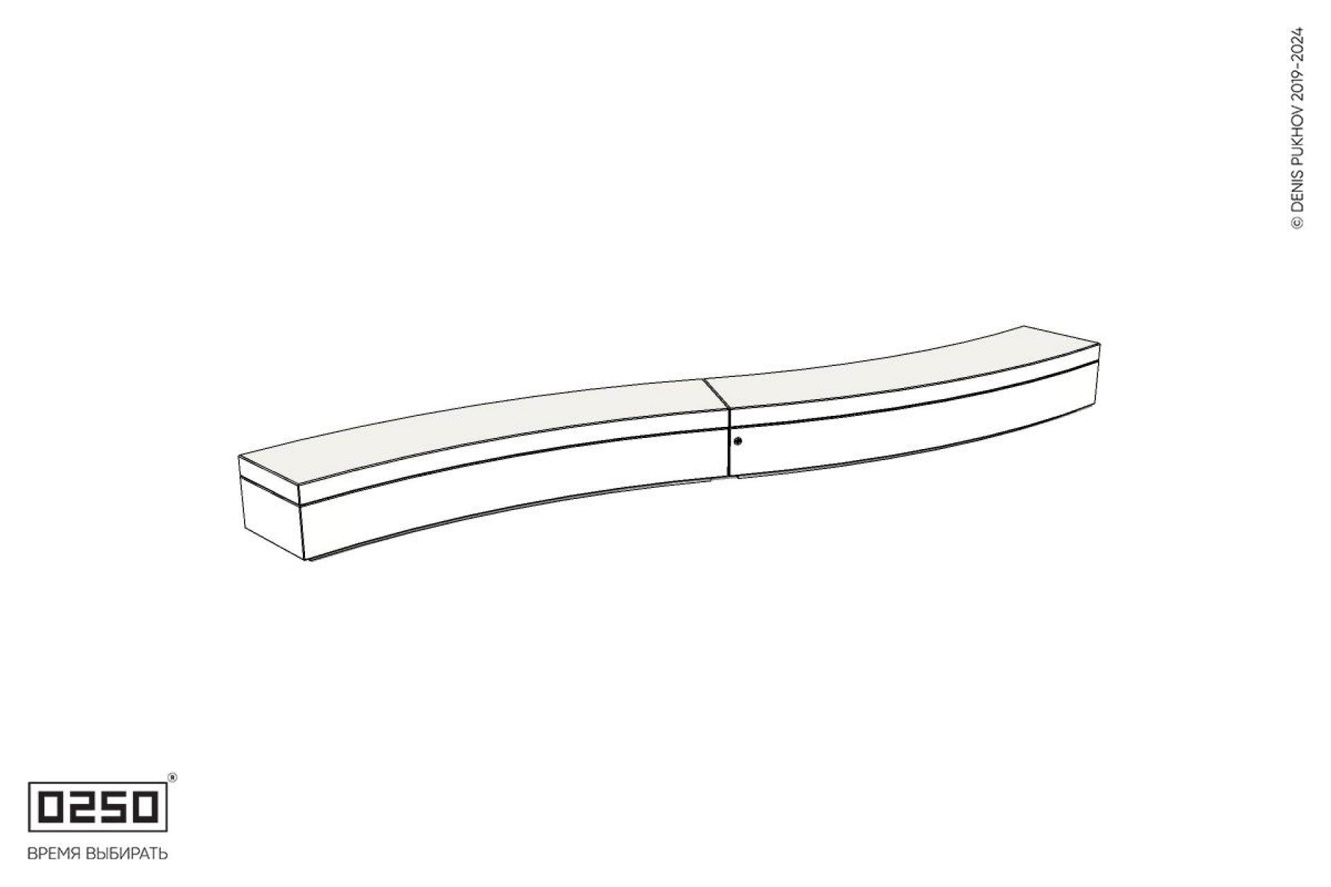 Уличная Бетонная изогнутая скамейка двухпролетная большого радиуса на блоке производство 0250