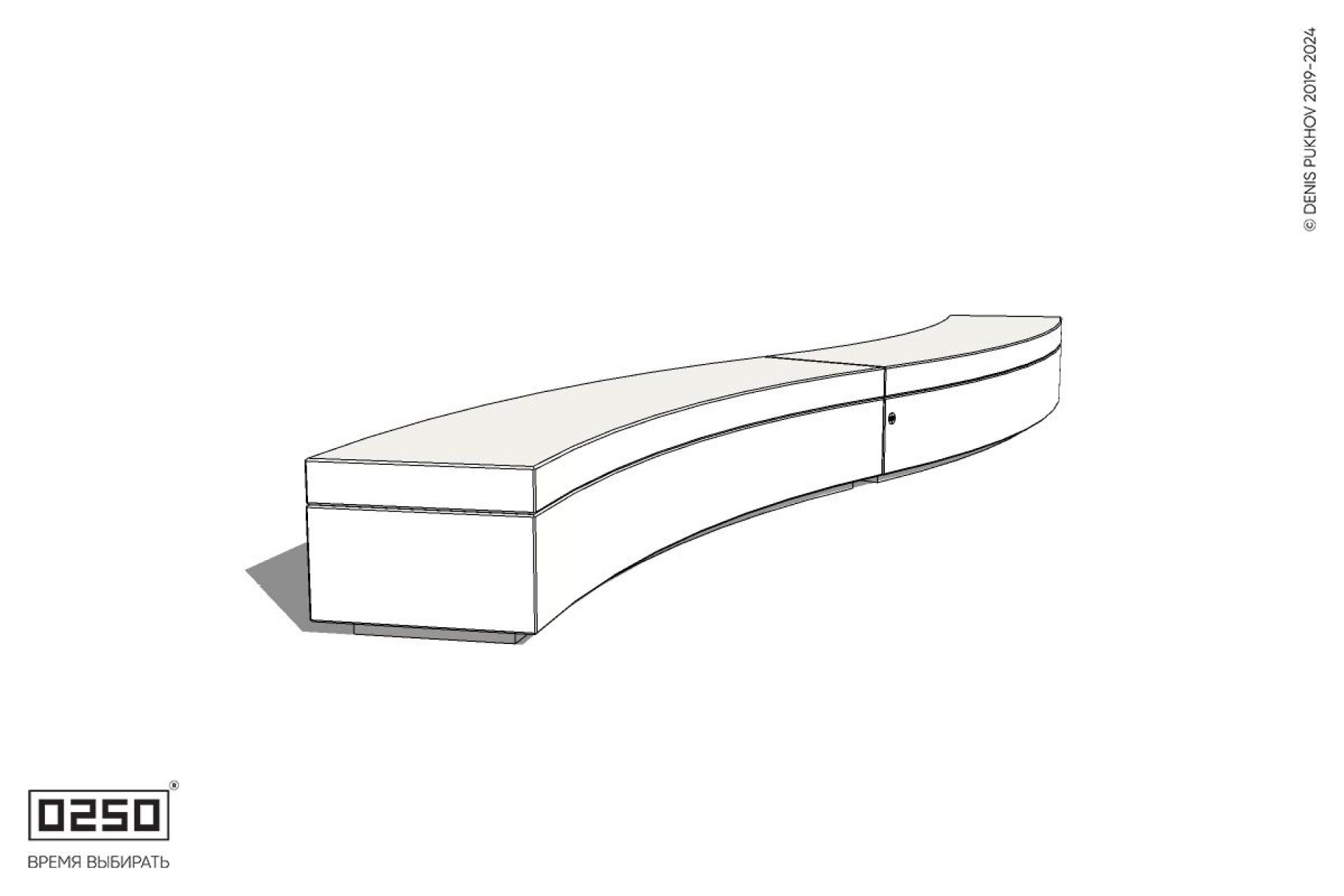 Уличная Бетонная изогнутая скамейка двухпролетная большого радиуса на блоке производство 0250