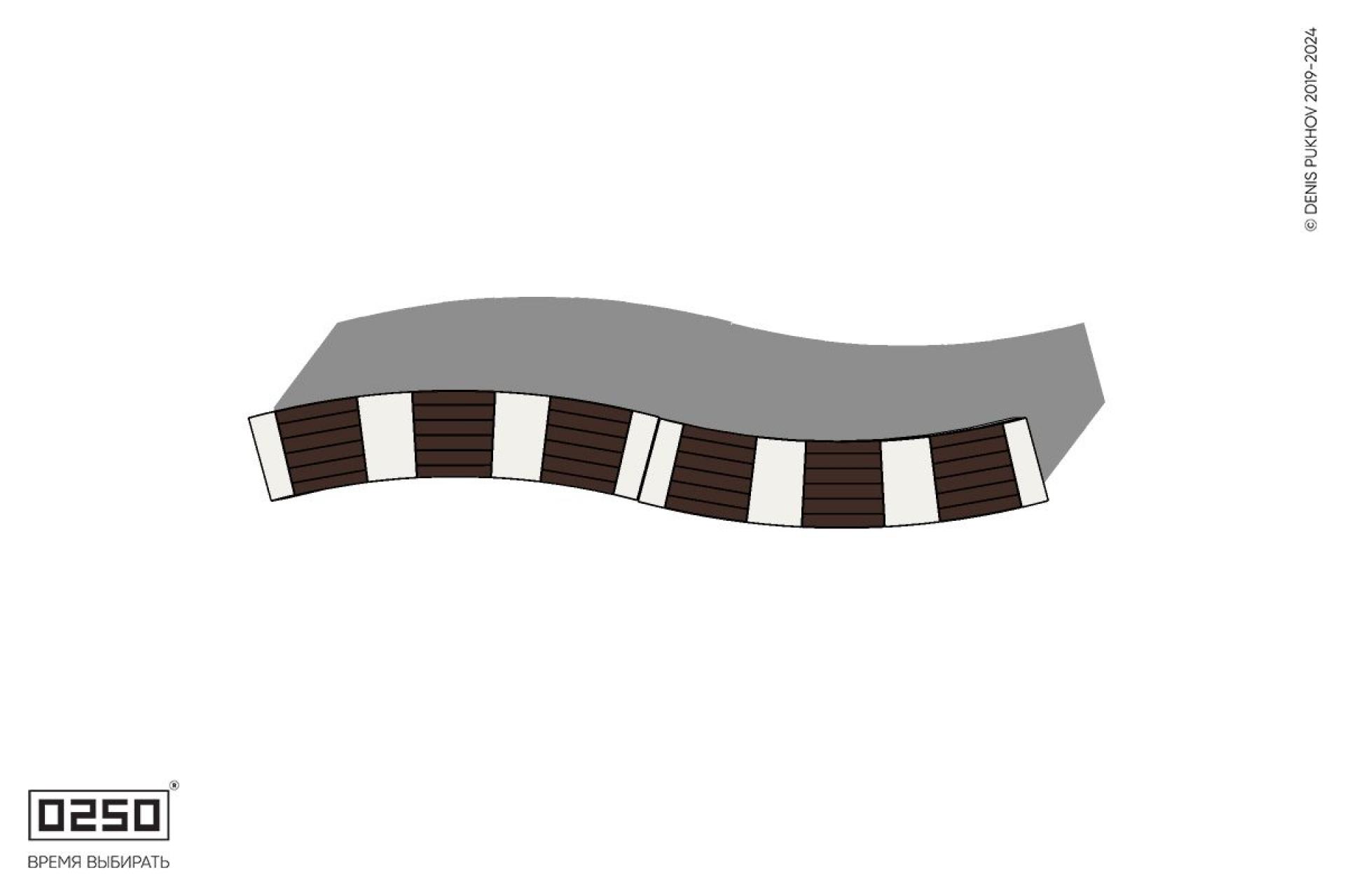 Уличная Скамейка изогнутая двухпролетная большого радиуса на блоке производство 0250