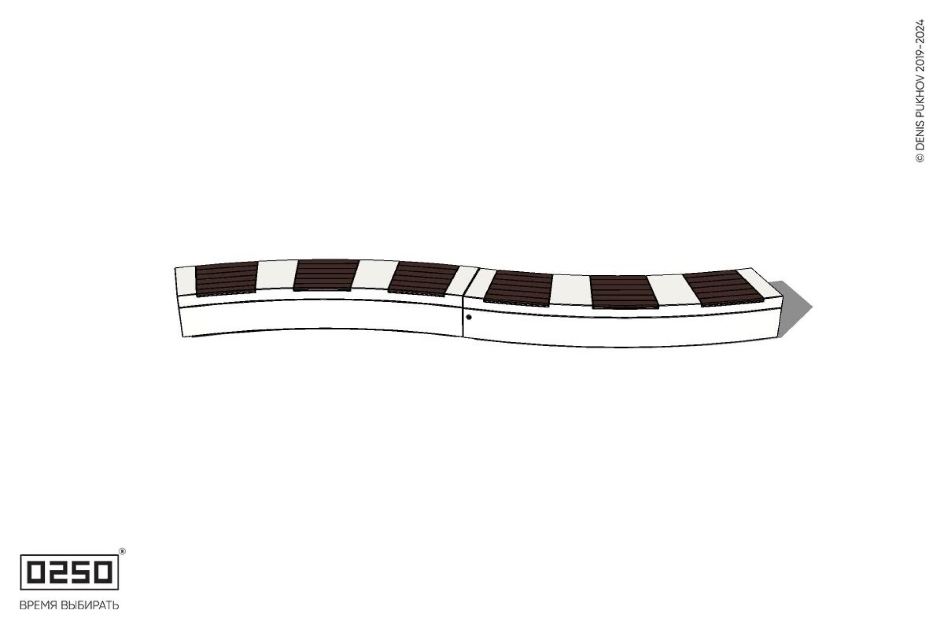 Уличная Скамейка изогнутая двухпролетная большого радиуса на блоке производство 0250