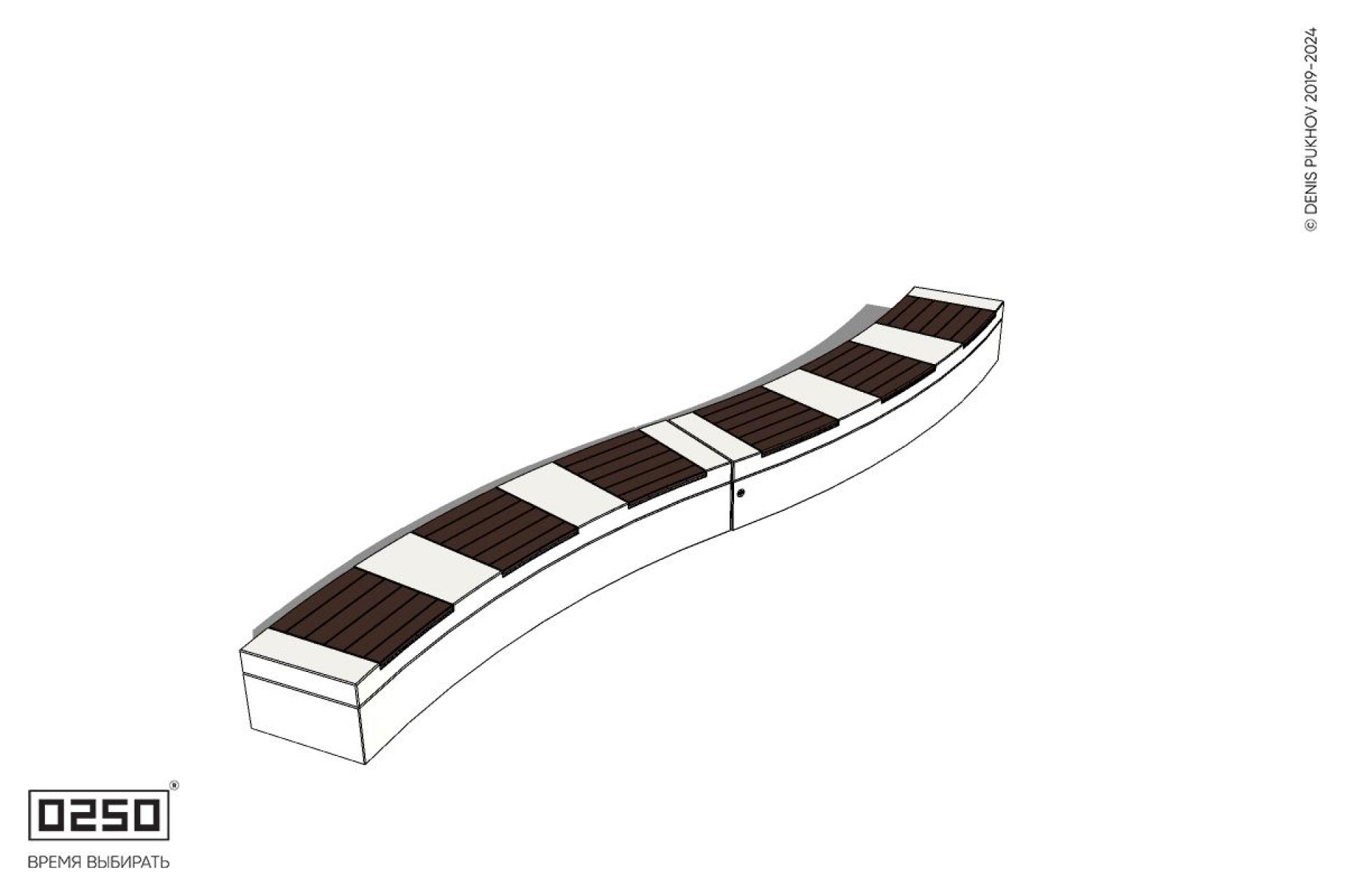 Уличная Скамейка изогнутая двухпролетная большого радиуса на блоке производство 0250