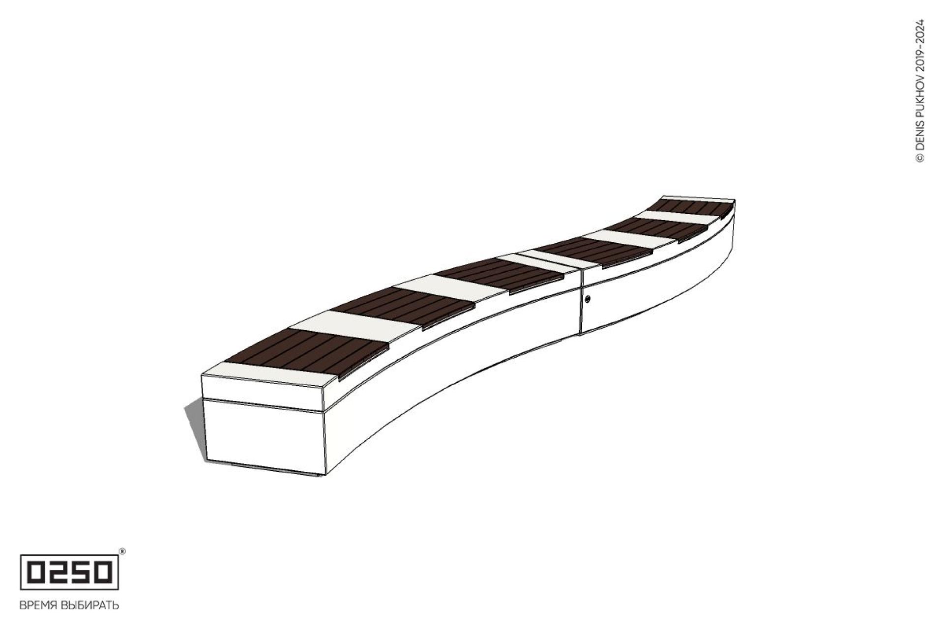 Уличная Скамейка изогнутая двухпролетная большого радиуса на блоке производство 0250