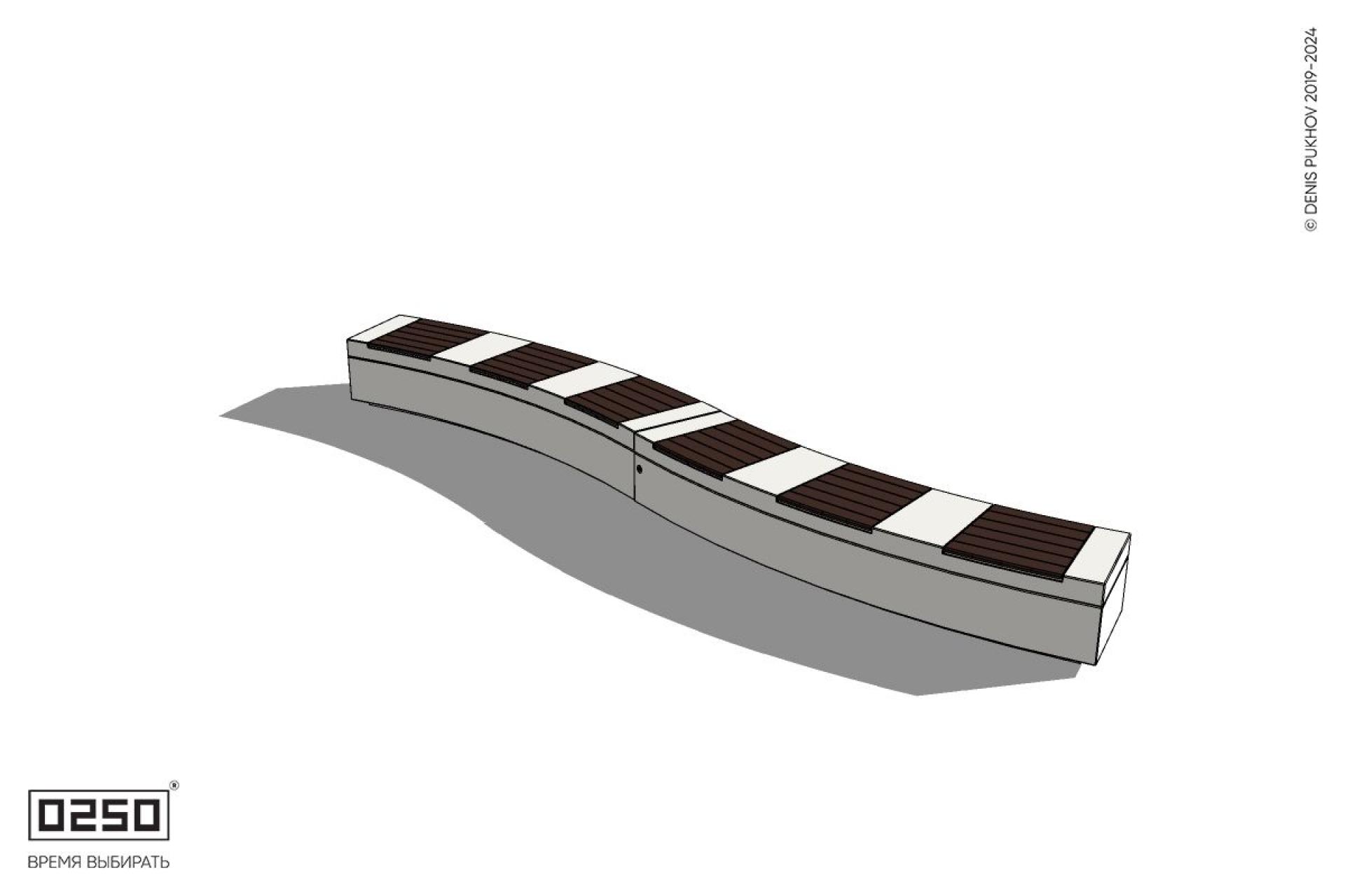 Уличная Скамейка изогнутая двухпролетная большого радиуса на блоке производство 0250