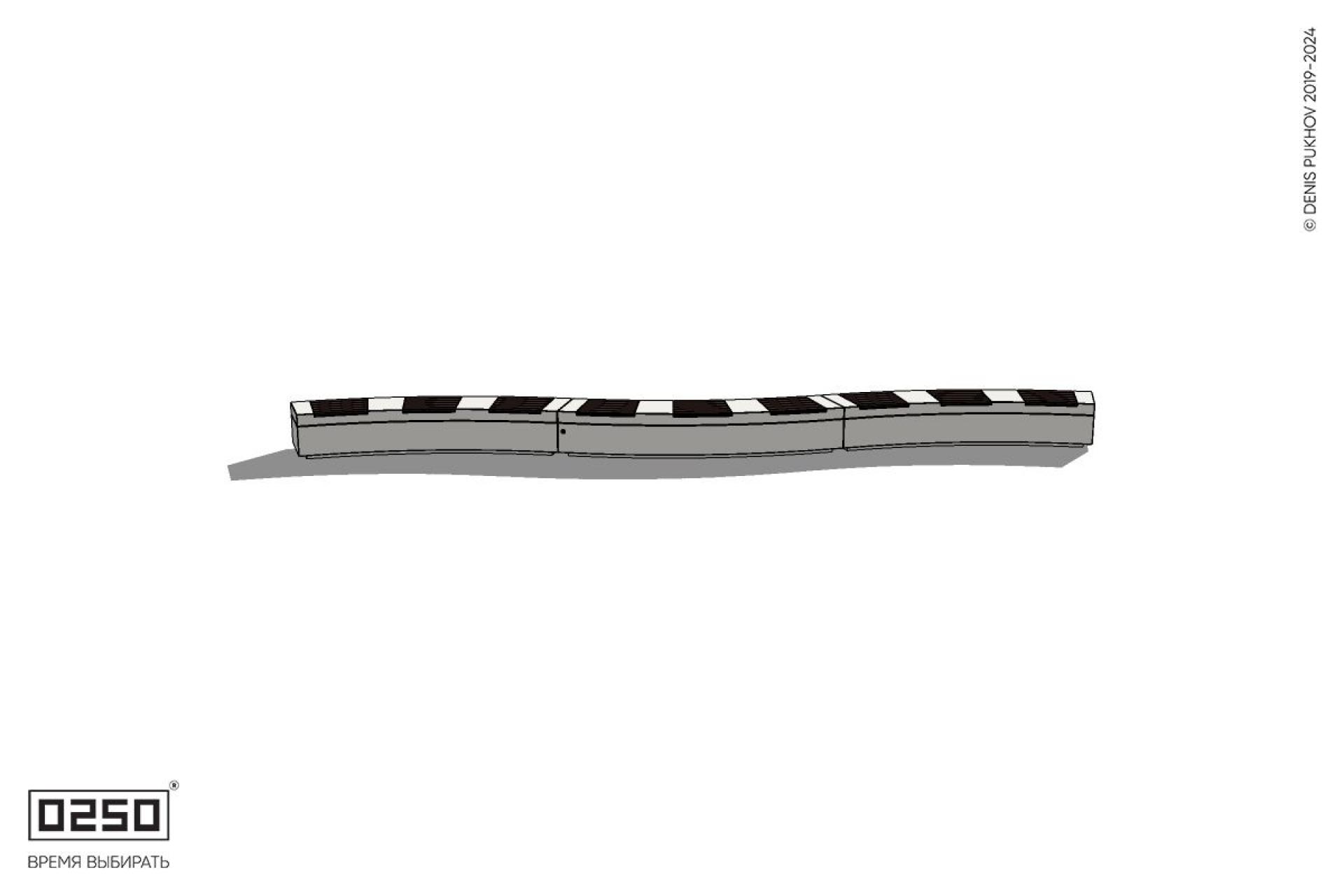 Скамейка изогнутая трехпролетная большого радиуса на блоке Уличная Скамейка изогнутая трехпролетная большого радиуса на блоке производство 0250, module