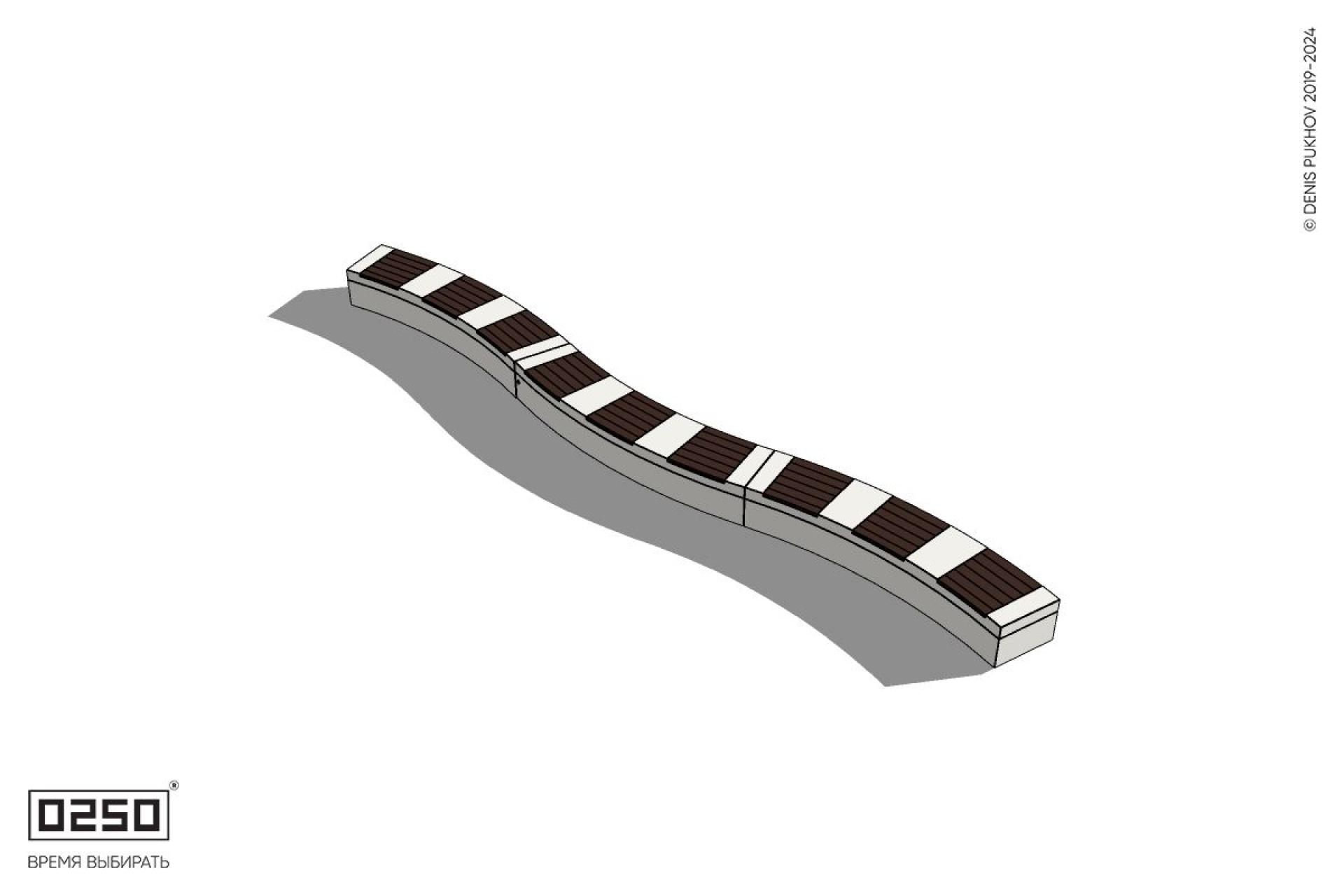 Уличная Скамейка изогнутая трехпролетная большого радиуса на блоке производство 0250 Уличная Скамейка изогнутая трехпролетная большого радиуса на блоке производство 0250