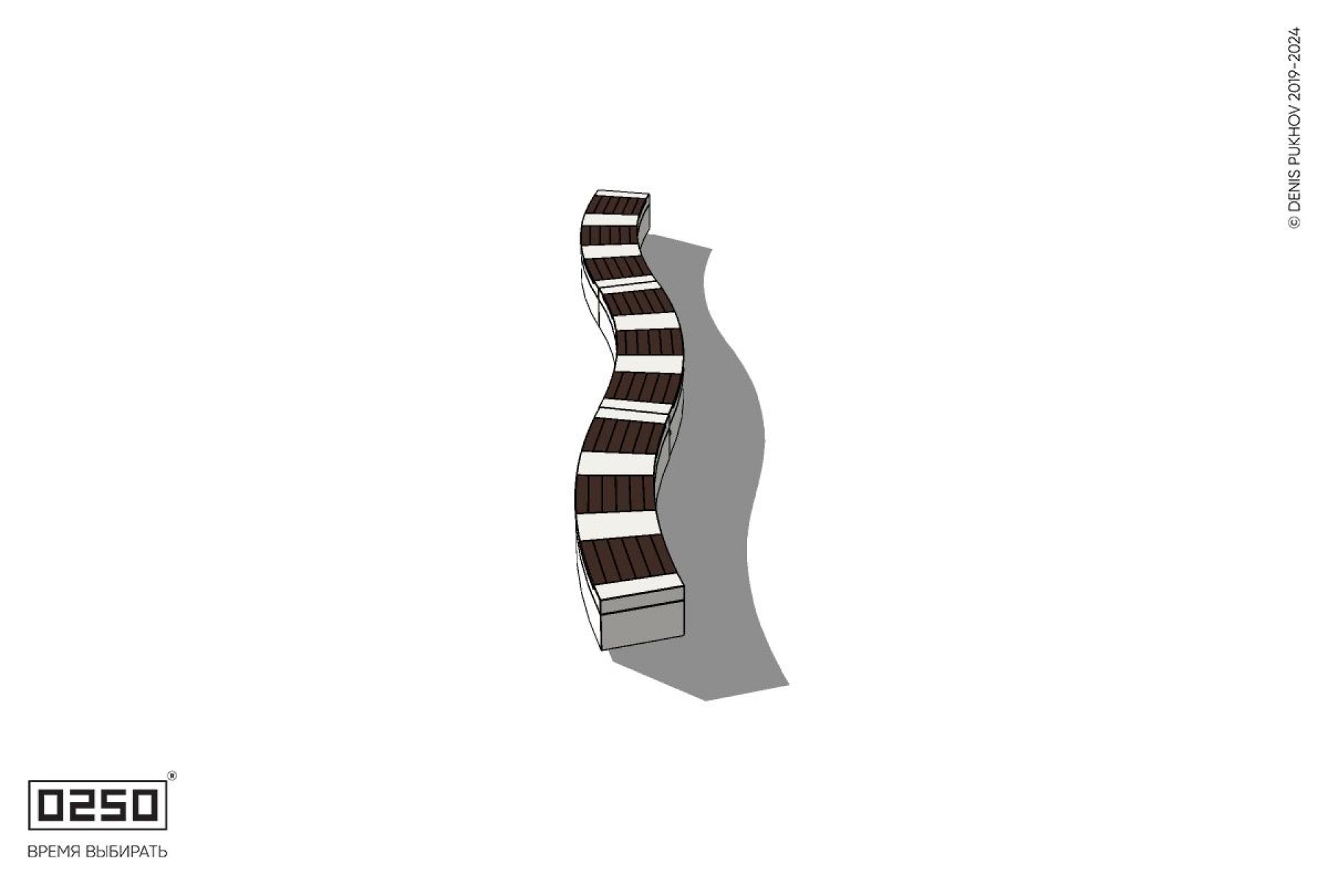 Уличная Скамейка изогнутая трехпролетная большого радиуса на блоке производство 0250 Уличная Скамейка изогнутая трехпролетная большого радиуса на блоке производство 0250