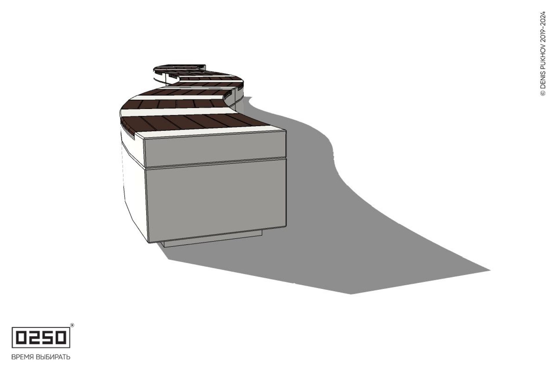 Уличная Скамейка изогнутая трехпролетная большого радиуса на блоке производство 0250 Уличная Скамейка изогнутая трехпролетная большого радиуса на блоке производство 0250