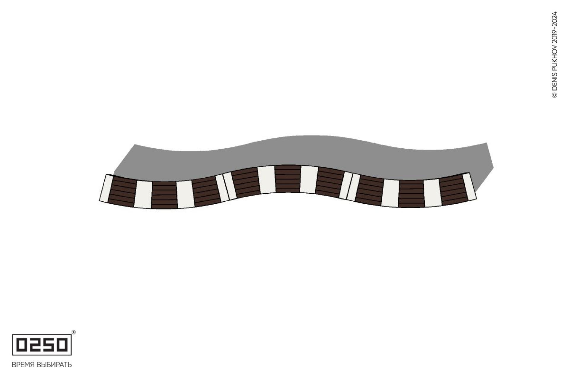 Уличная Скамейка изогнутая трехпролетная большого радиуса на блоке производство 0250 Уличная Скамейка изогнутая трехпролетная большого радиуса на блоке производство 0250