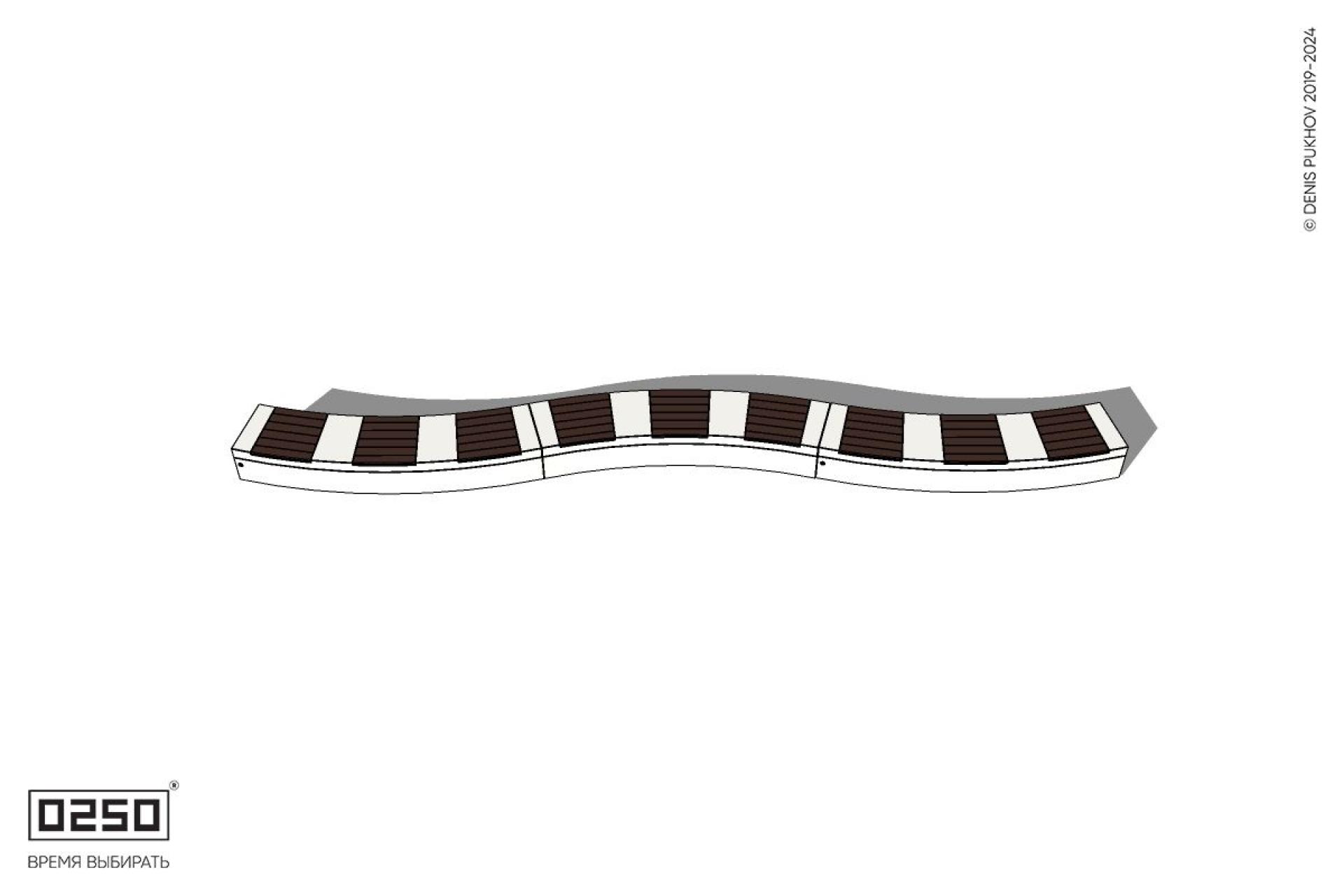 Уличная Скамейка изогнутая трехпролетная большого радиуса на блоке производство 0250 Уличная Скамейка изогнутая трехпролетная большого радиуса на блоке производство 0250