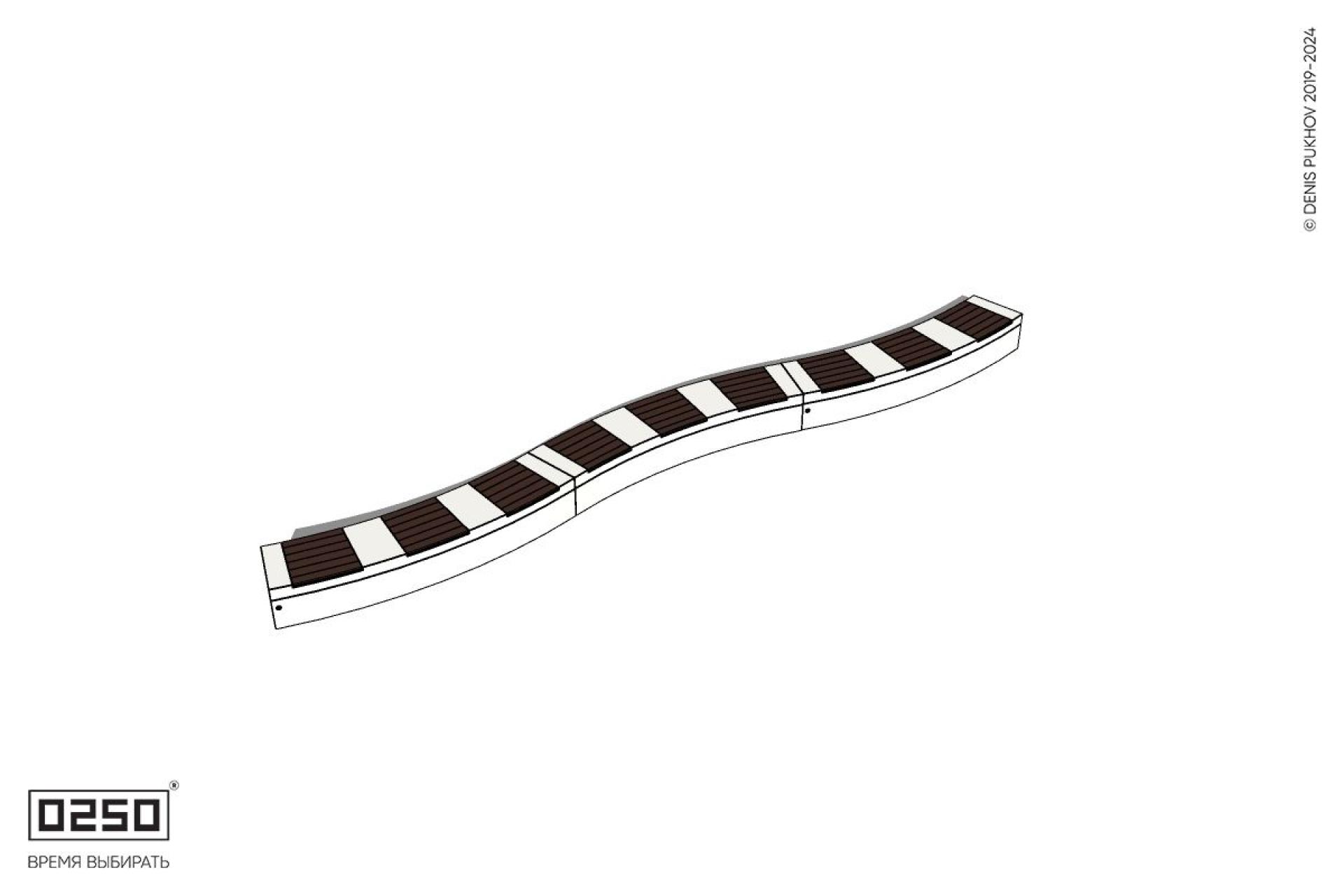 Уличная Скамейка изогнутая трехпролетная большого радиуса на блоке производство 0250 Уличная Скамейка изогнутая трехпролетная большого радиуса на блоке производство 0250