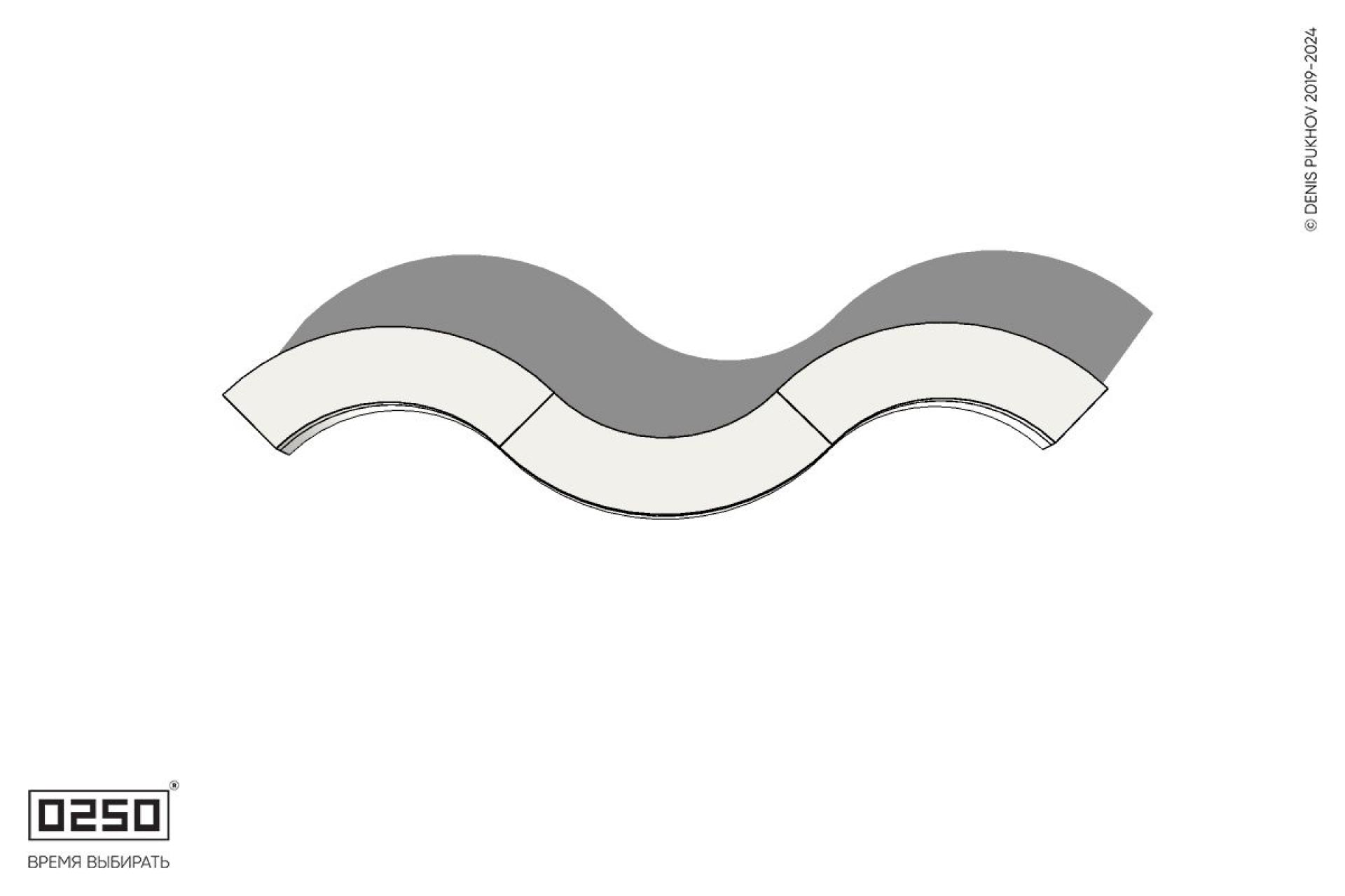 Уличная Бетонная изогнутая скамейка на трехпролетная малого радиуса на блоке производство 0250, module