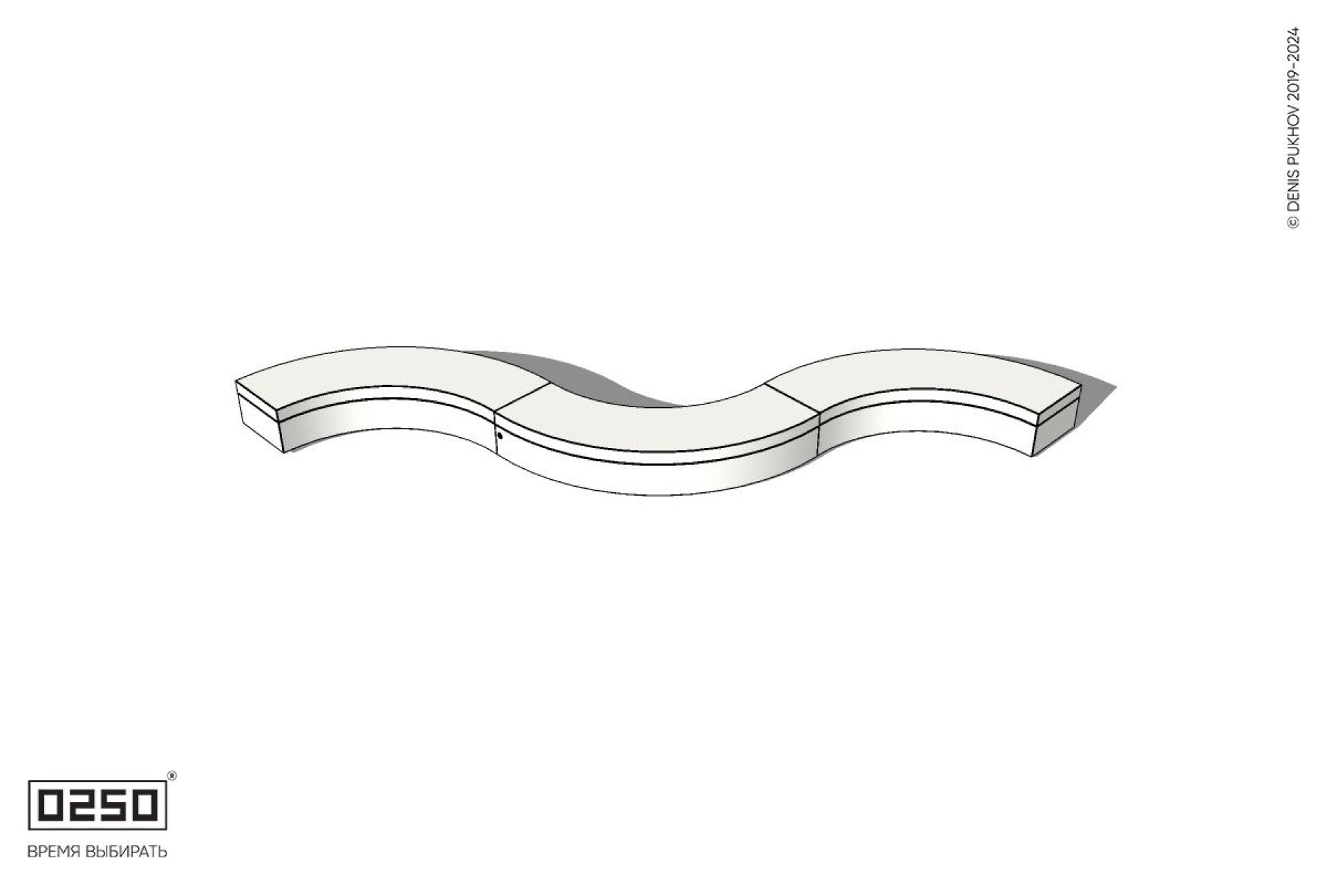 Уличная Бетонная изогнутая скамейка на трехпролетная малого радиуса на блоке производство 0250