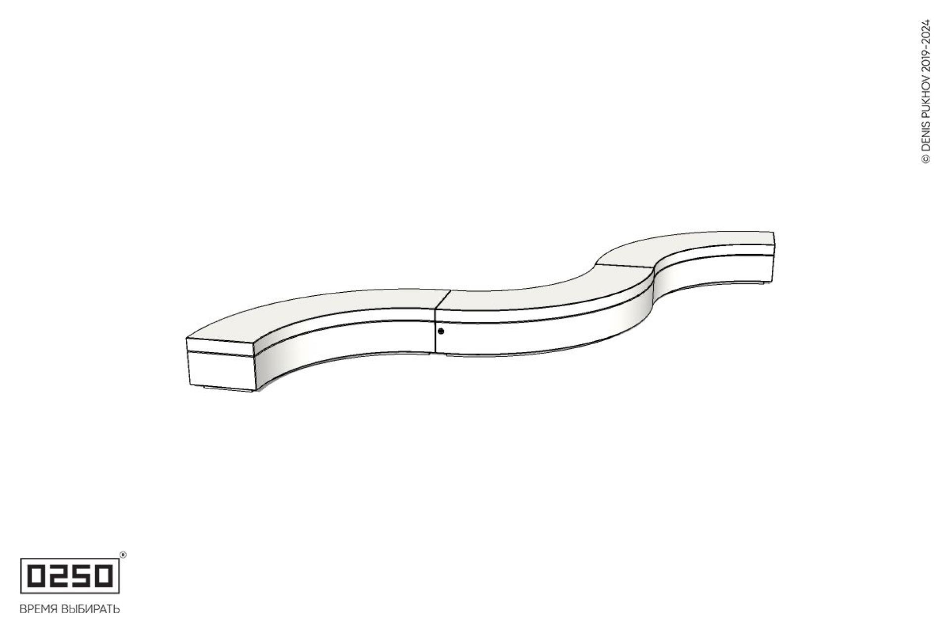 Уличная Бетонная изогнутая скамейка на трехпролетная малого радиуса на блоке производство 0250